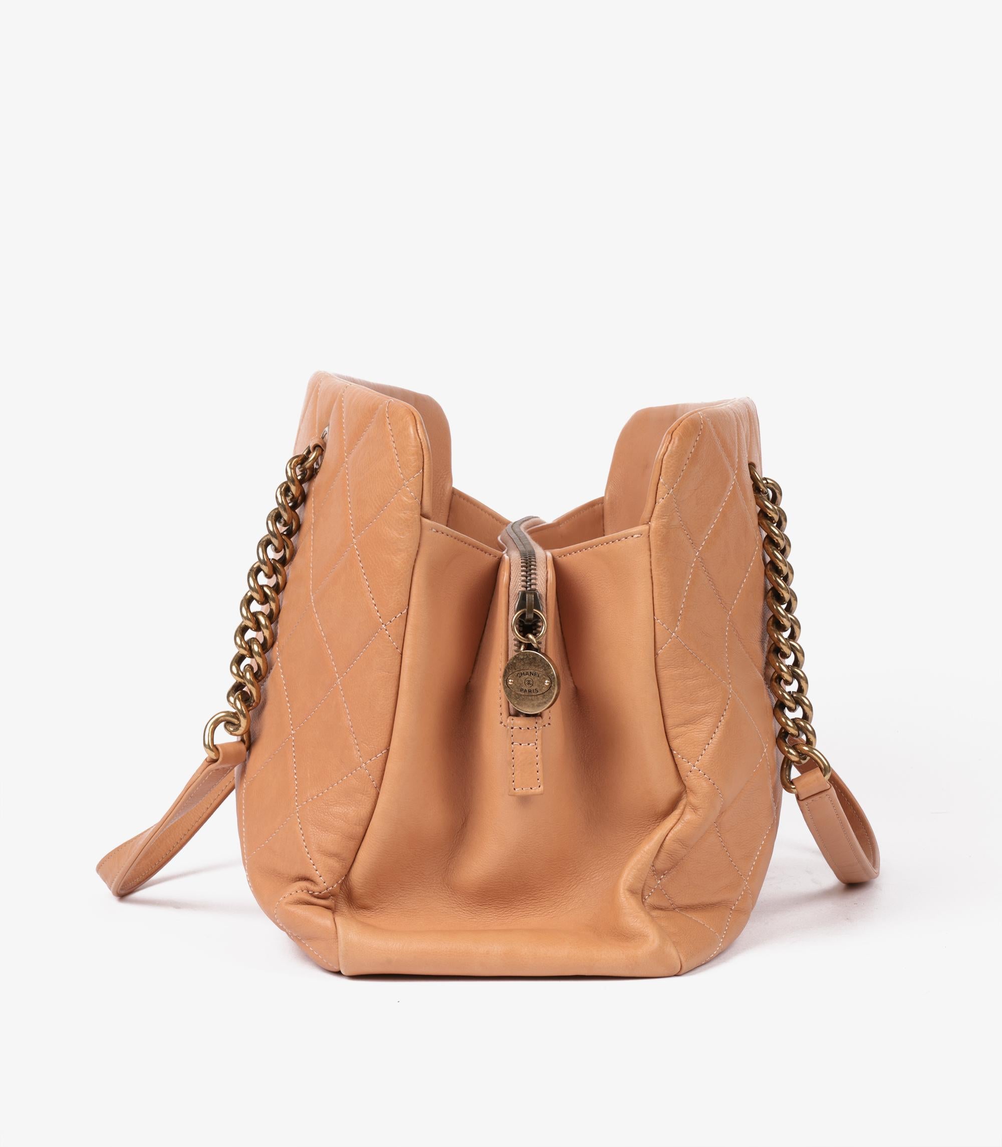 Chanel Warm Beige Quilted Calfskin Leather Crown Shoulder Tote In Excellent Condition In Bishop's Stortford, Hertfordshire