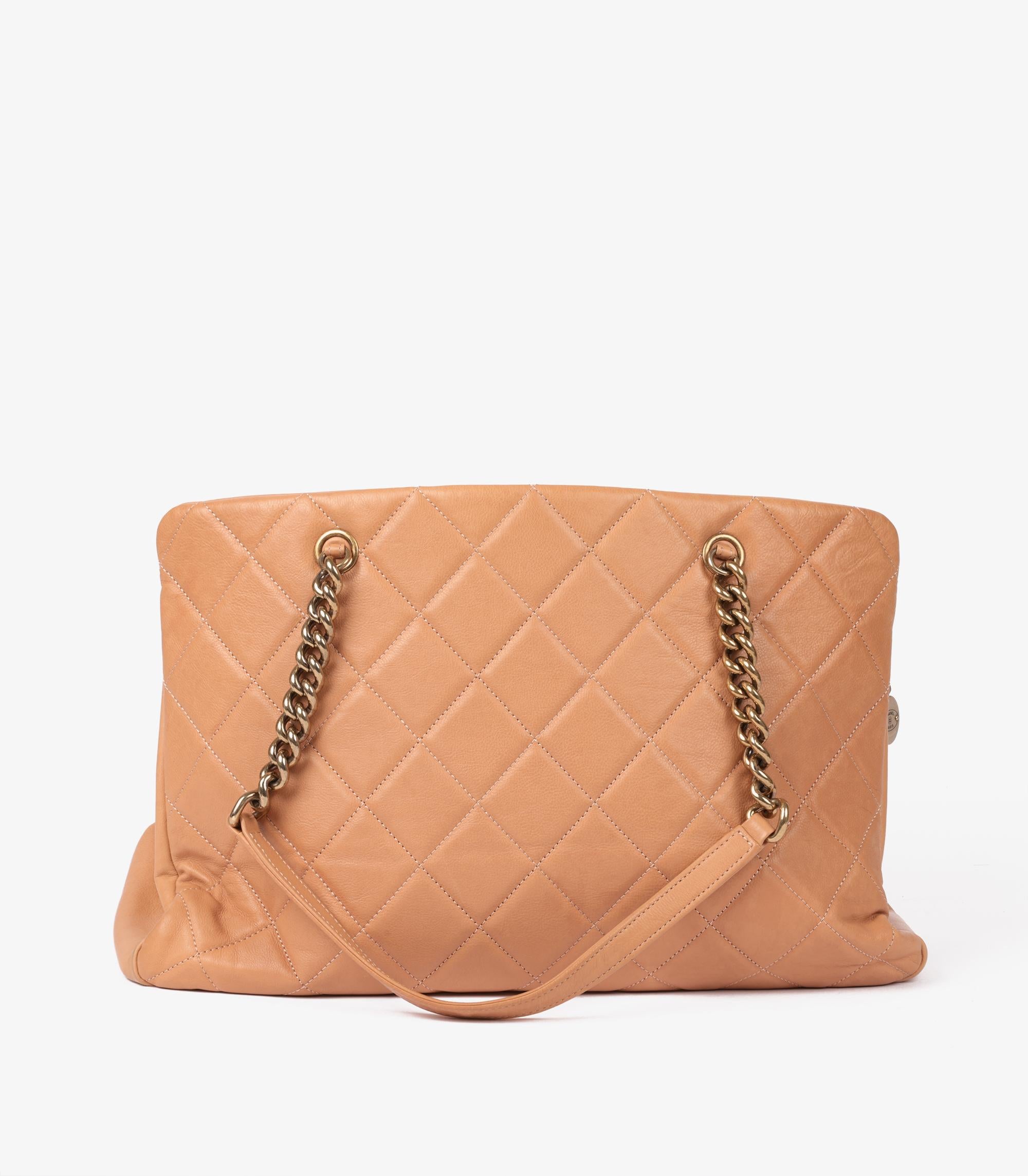 Women's or Men's Chanel Warm Beige Quilted Calfskin Leather Crown Shoulder Tote