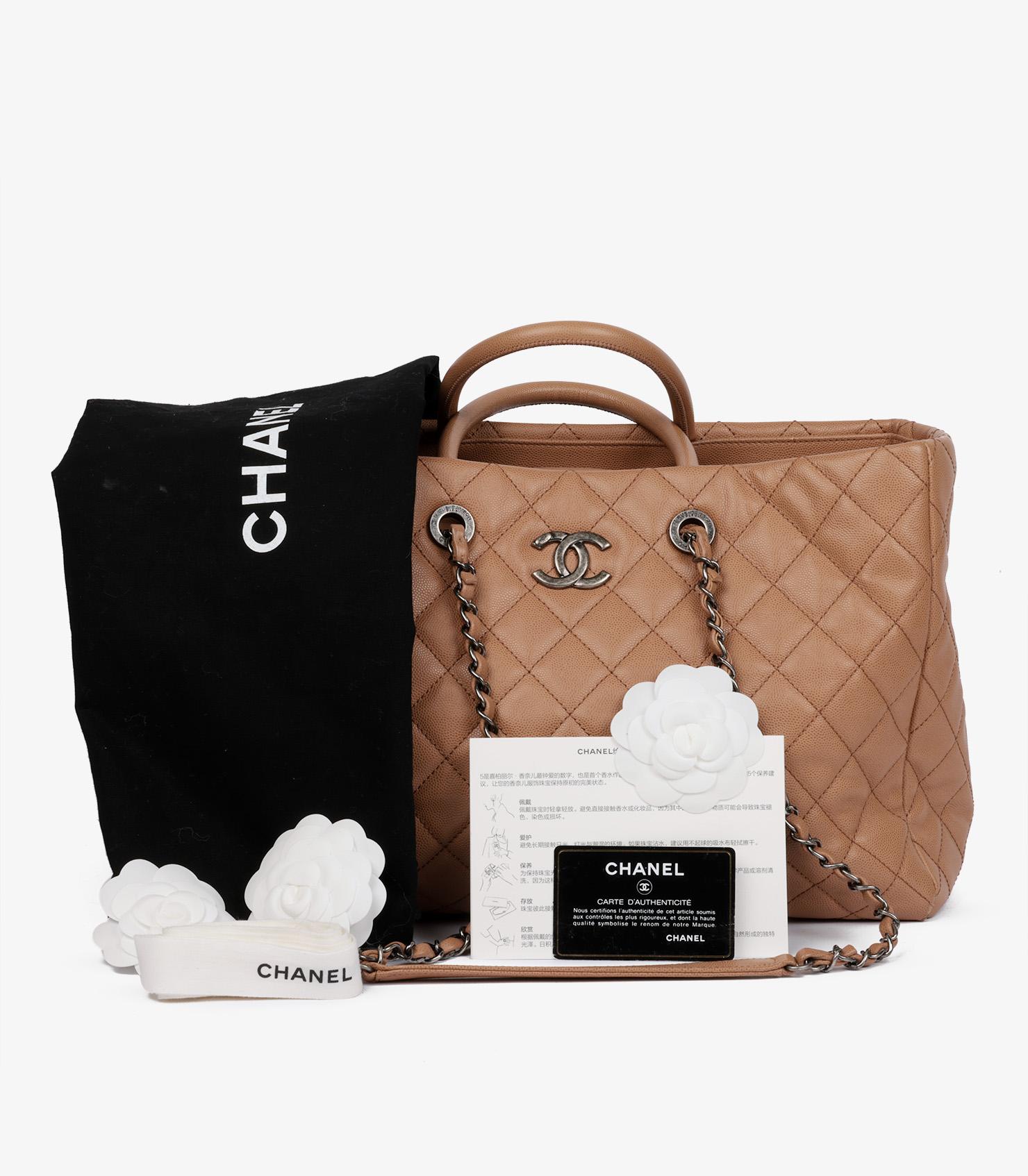 Chanel Warm Beige Quilted Caviar Leather Coco Handle Shopping Tote For Sale 6