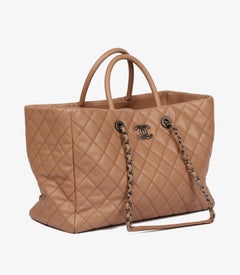 Chanel Warm Beige Quilted Caviar Leather Coco Handle Shopping Tote