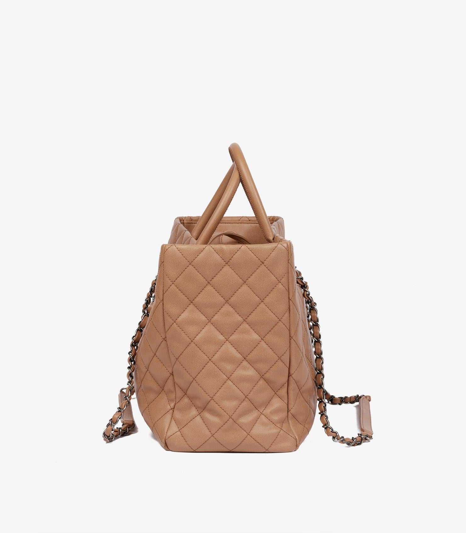 Chanel Warm Beige Quilted Caviar Leather Coco Handle Shopping Tote In Excellent Condition For Sale In Bishop's Stortford, Hertfordshire