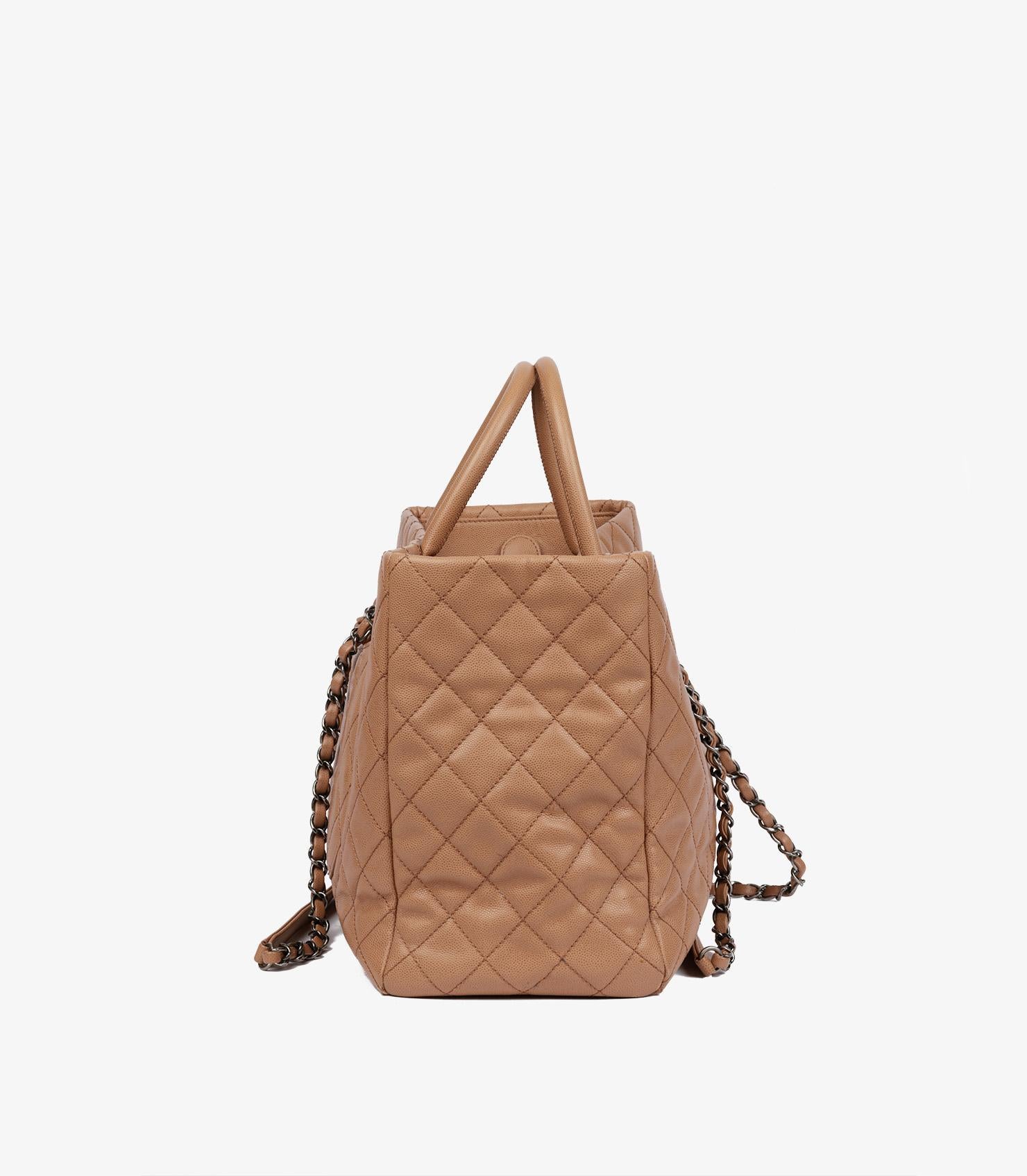 Women's or Men's Chanel Warm Beige Quilted Caviar Leather Coco Handle Shopping Tote For Sale