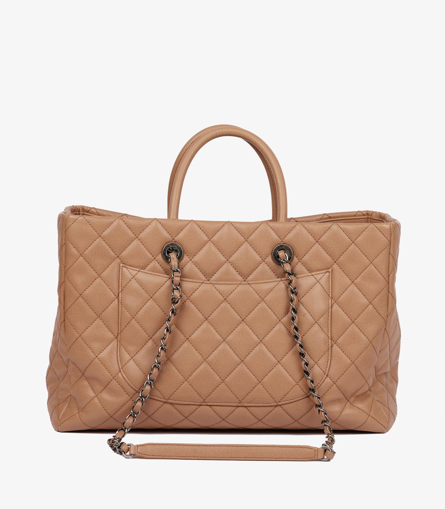 Chanel Warm Beige Quilted Caviar Leather Coco Handle Shopping Tote For Sale 1
