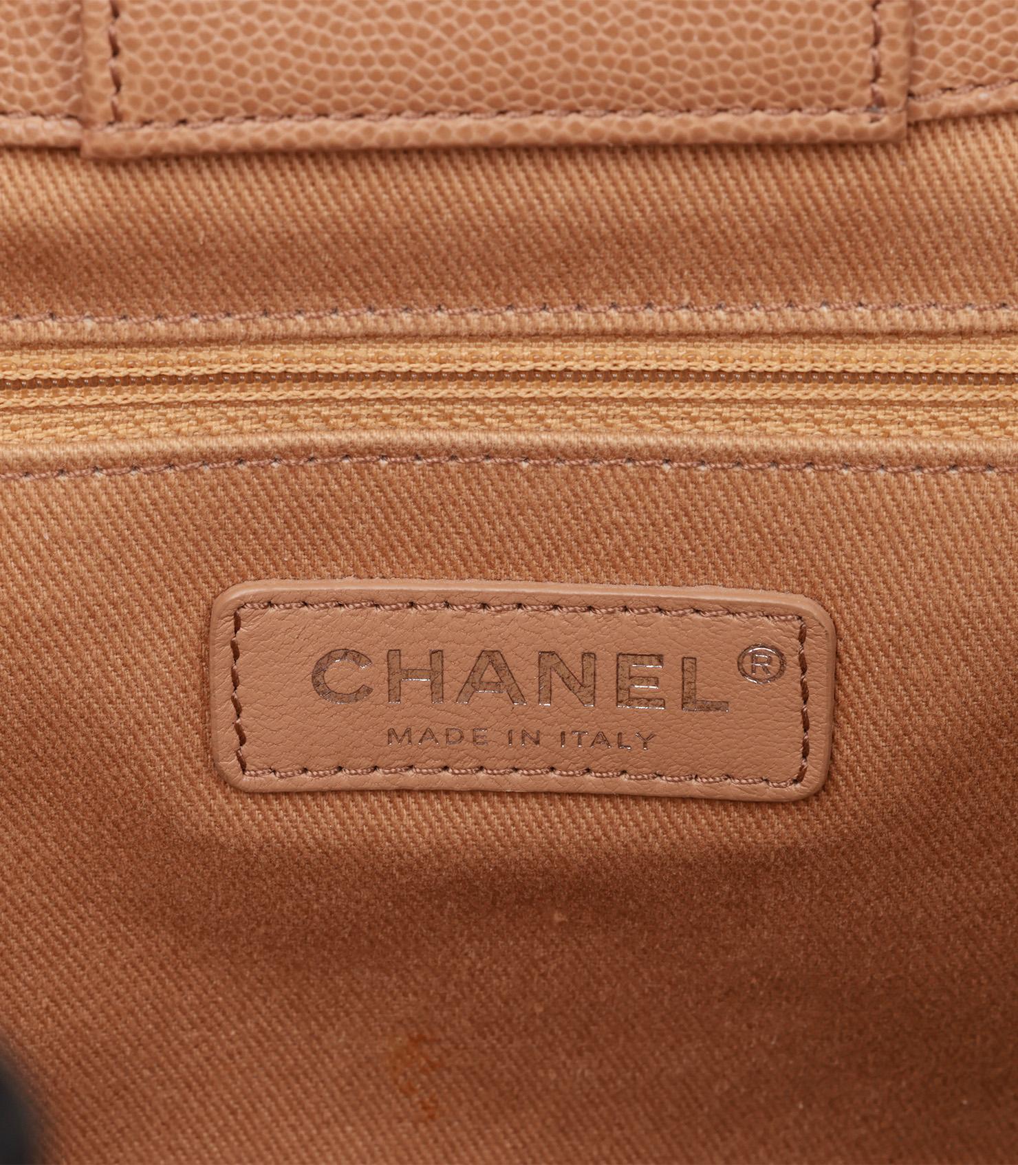 Chanel Warm Beige Quilted Caviar Leather Coco Handle Shopping Tote For Sale 3