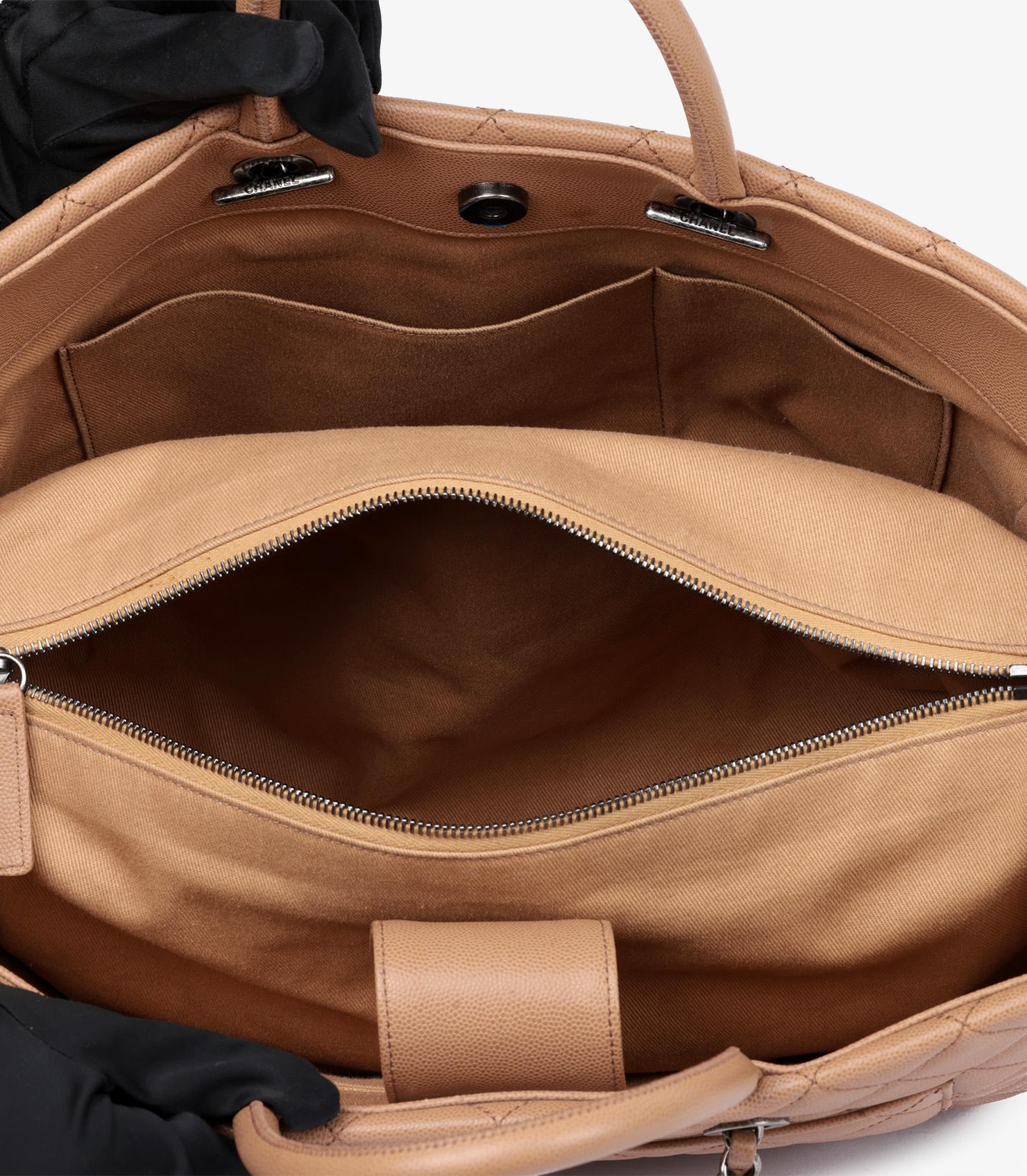Chanel Warm Beige Quilted Caviar Leather Coco Handle Shopping Tote For Sale 5