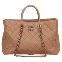Chanel Warm Beige Quilted Caviar Leather Coco Handle Shopping Tote