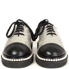 CHANEL warm silver Platform Derby Flats Shoes 38