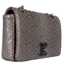 CHANEL warm silver PYTHON MEDIUM FLAP Shoulder Bag