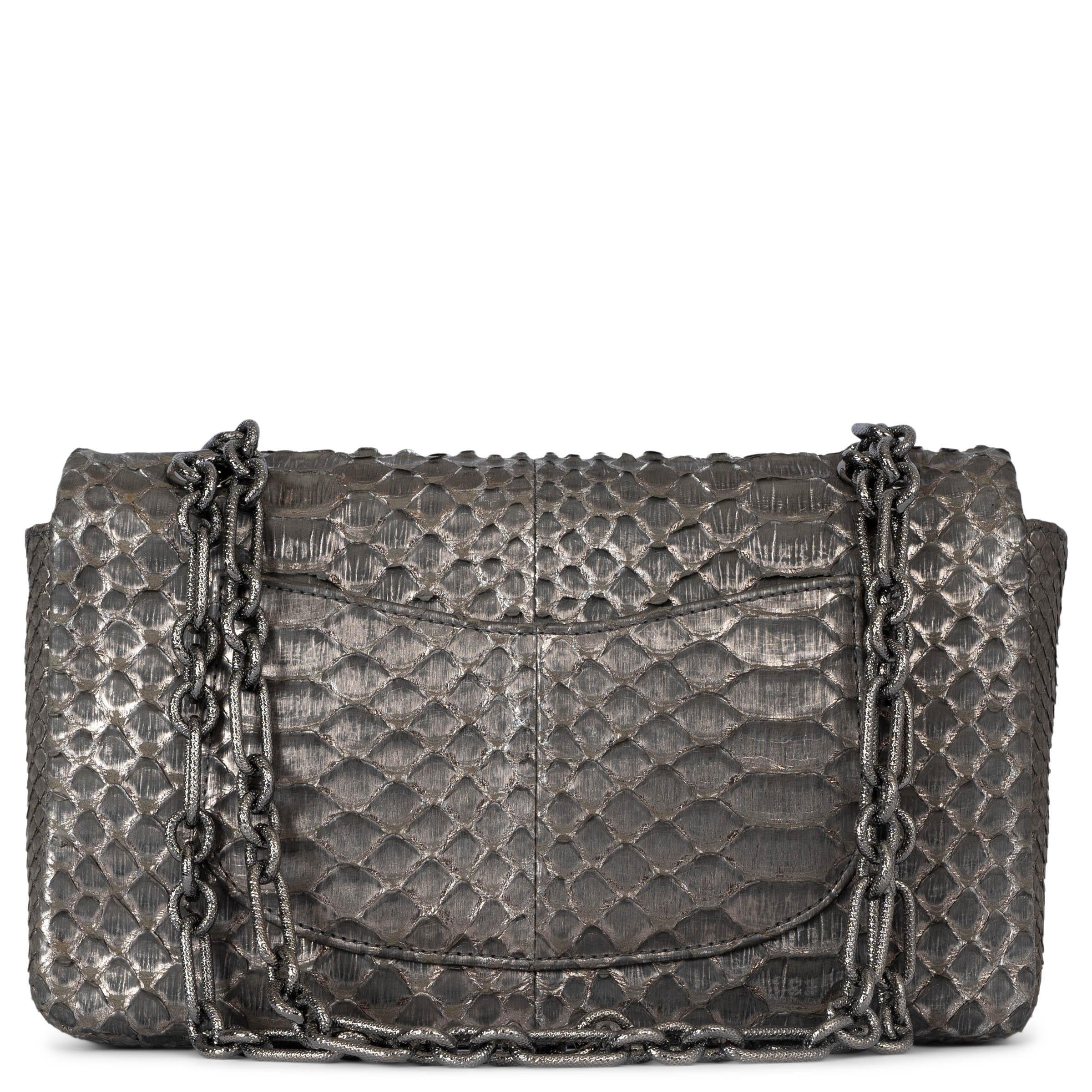 Silver CHANEL warm silver PYTHON MEDIUM FLAP Shoulder Bag