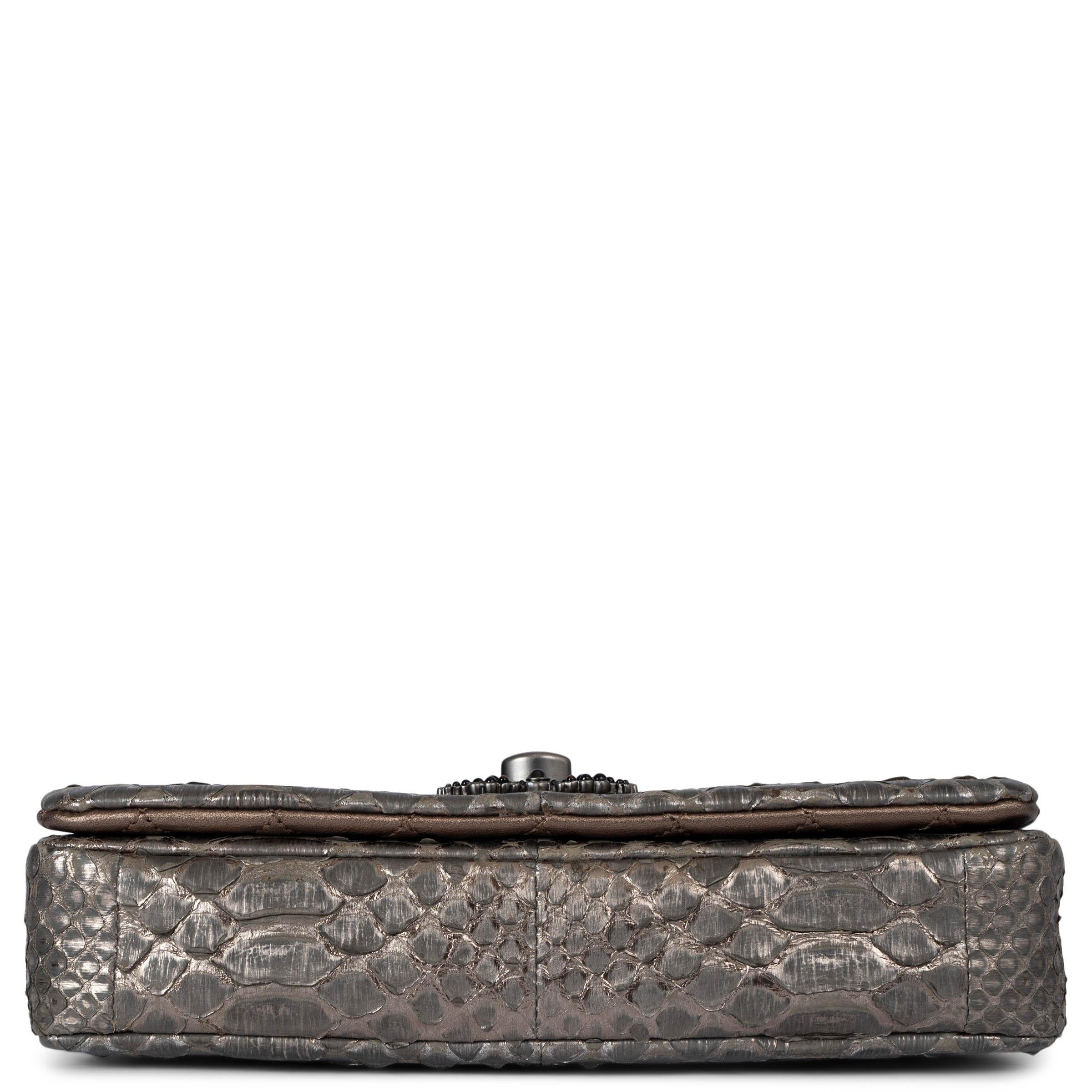 Women's CHANEL warm silver PYTHON MEDIUM FLAP Shoulder Bag