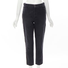 CHANEL gewaschene schwarze Jeans aus Denim mit geflochtenem Tweedbesatz CC in Kurzform FR38 M