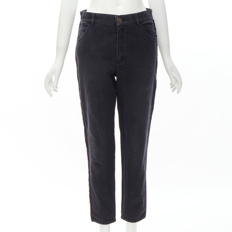 Chanel 16A PARIS-ROME NEW TAGS Black Jeans with CC logo button and BOW  FR40-FR38