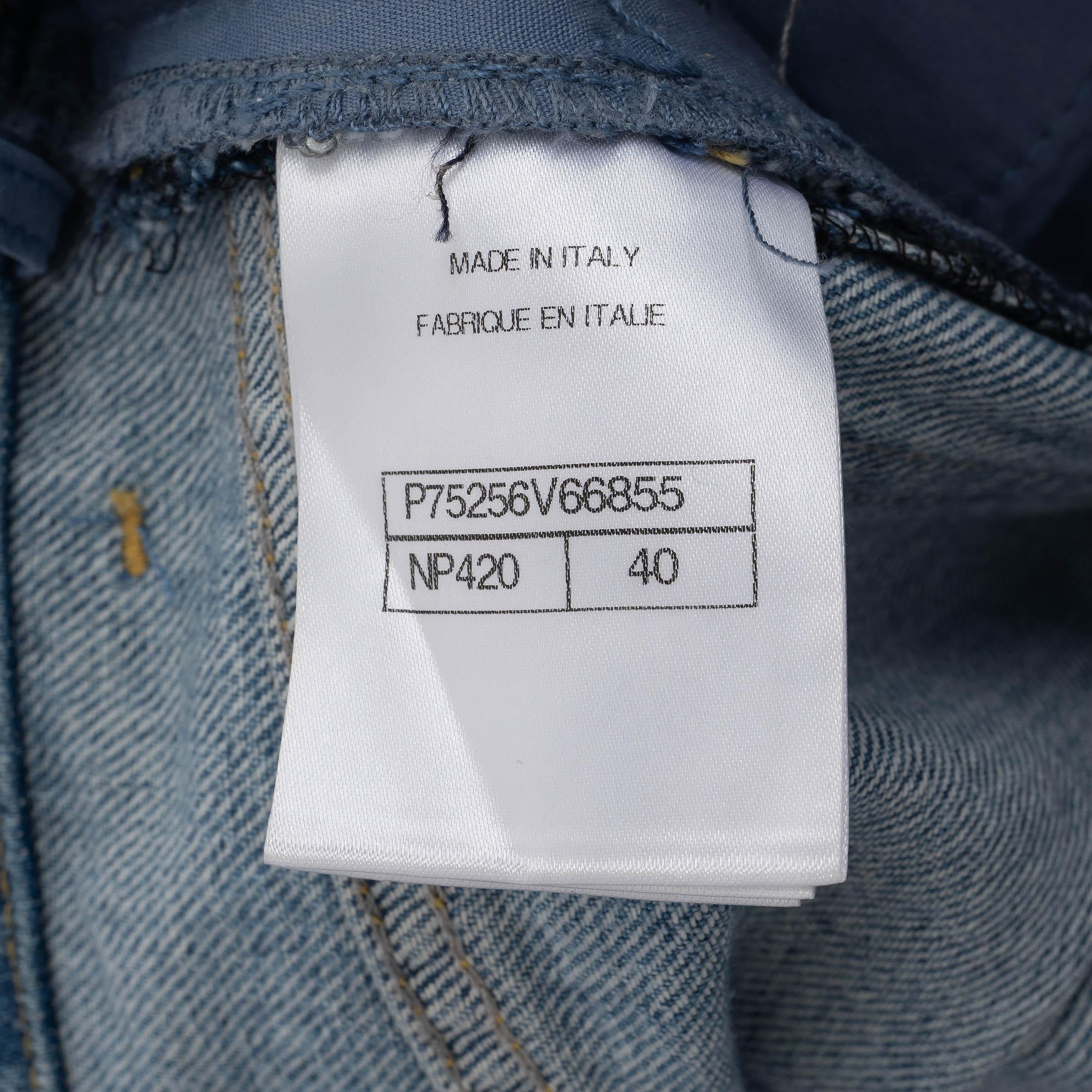 CHANEL washed blue cotton 23A DAKAR SEQUIN WIDE JEANS Pants 40 M For Sale 3