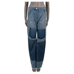 CHANEL washed blue cotton 23A DAKAR SEQUIN WIDE JEANS Pants 40 M