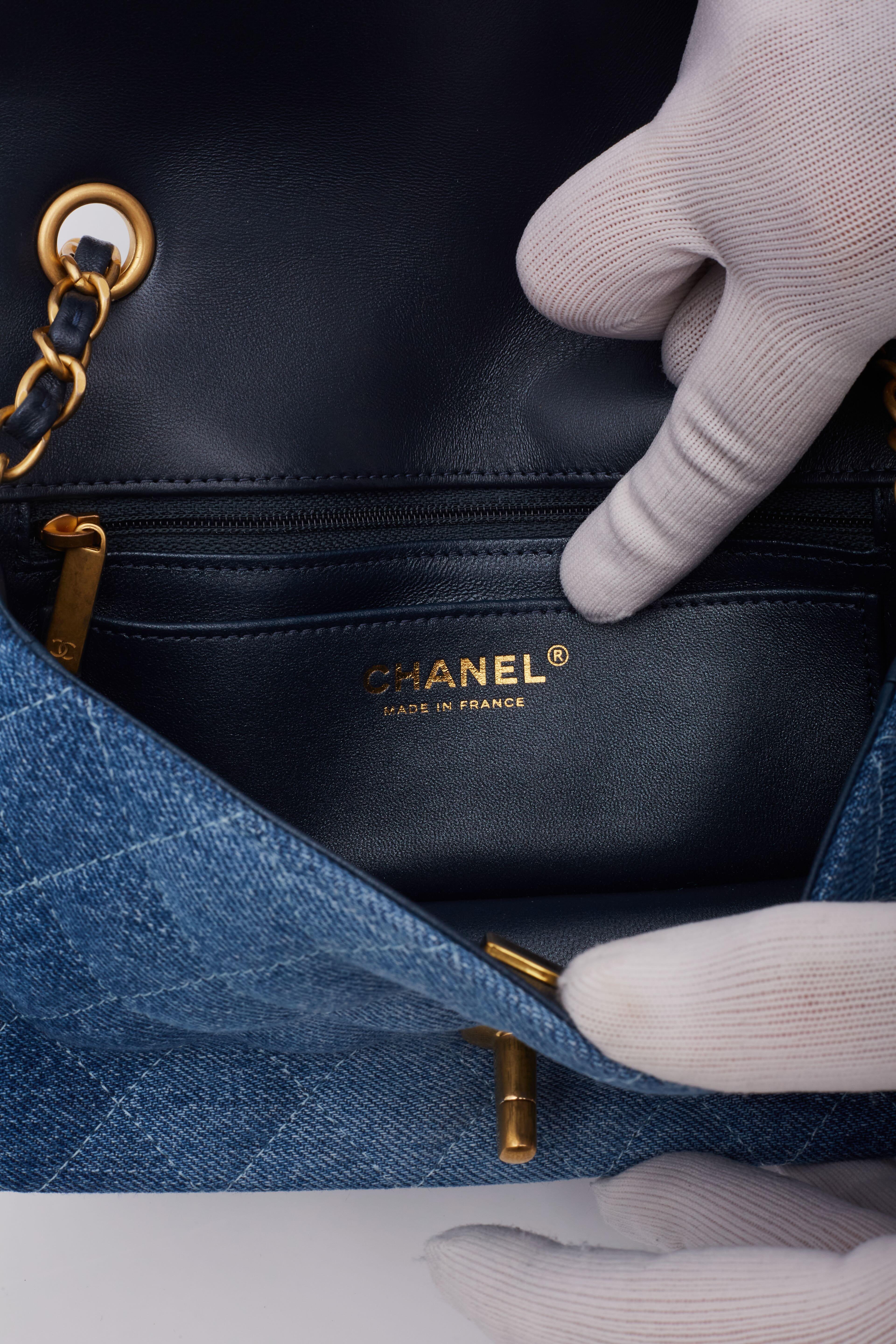 Chanel Washed Blue Denim Quilted Rectangular Mini Flap Bag For Sale 6