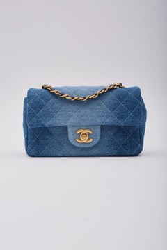 Chanel Washed Blue Denim Quilted Rectangular Mini Flap Bag