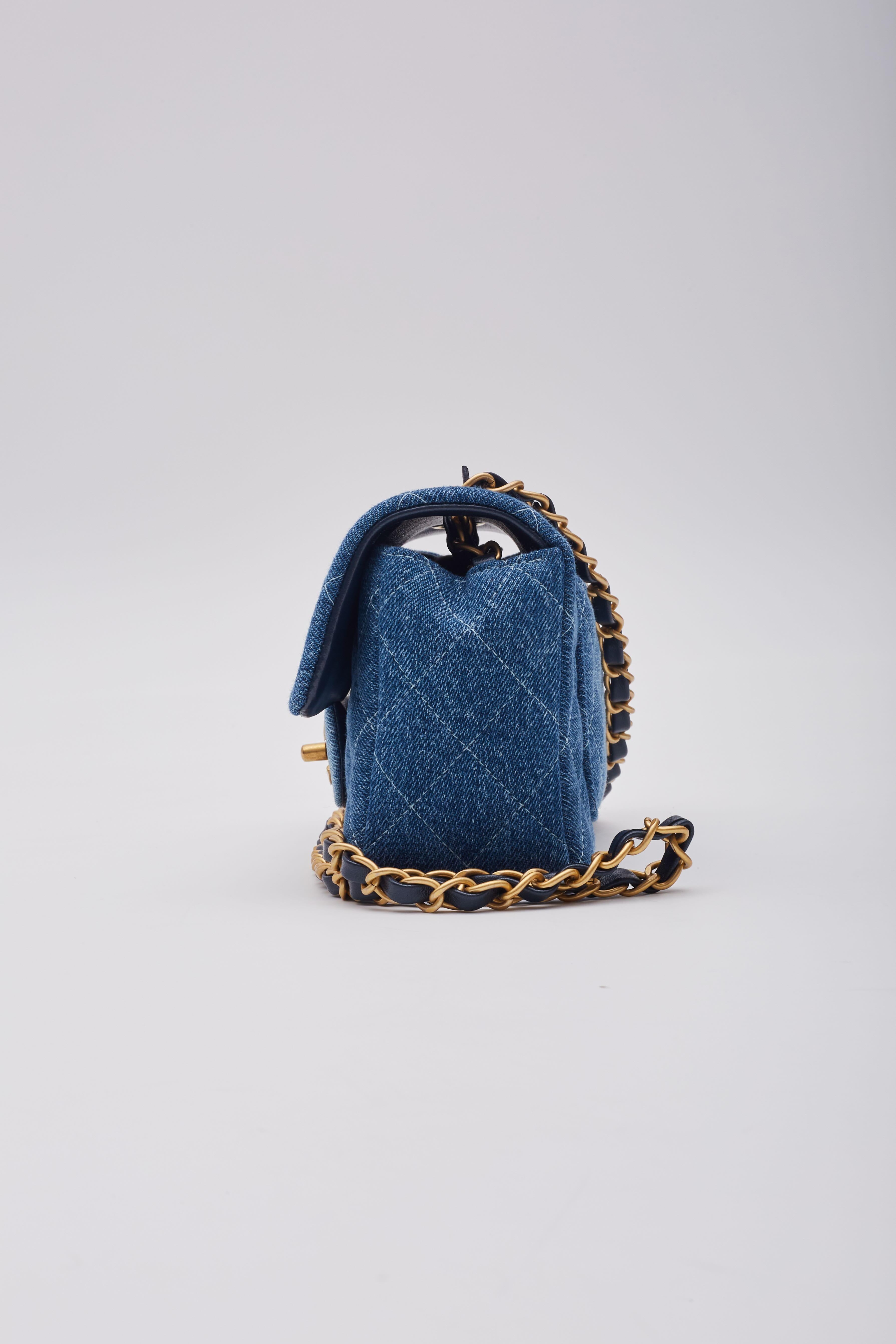 Women's Chanel Washed Blue Denim Quilted Rectangular Mini Flap Bag For Sale