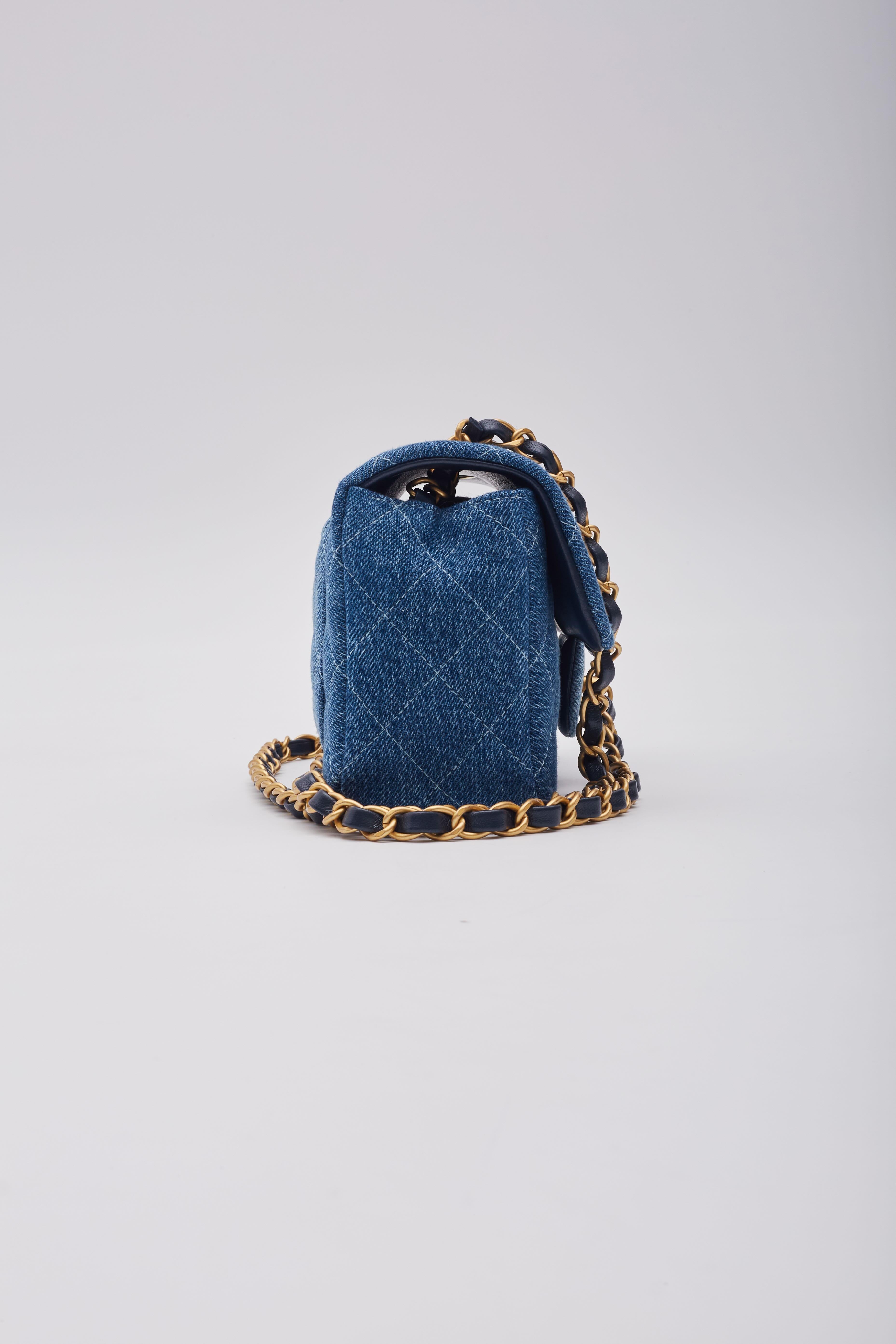 Chanel Washed Blue Denim Quilted Rectangular Mini Flap Bag For Sale 1
