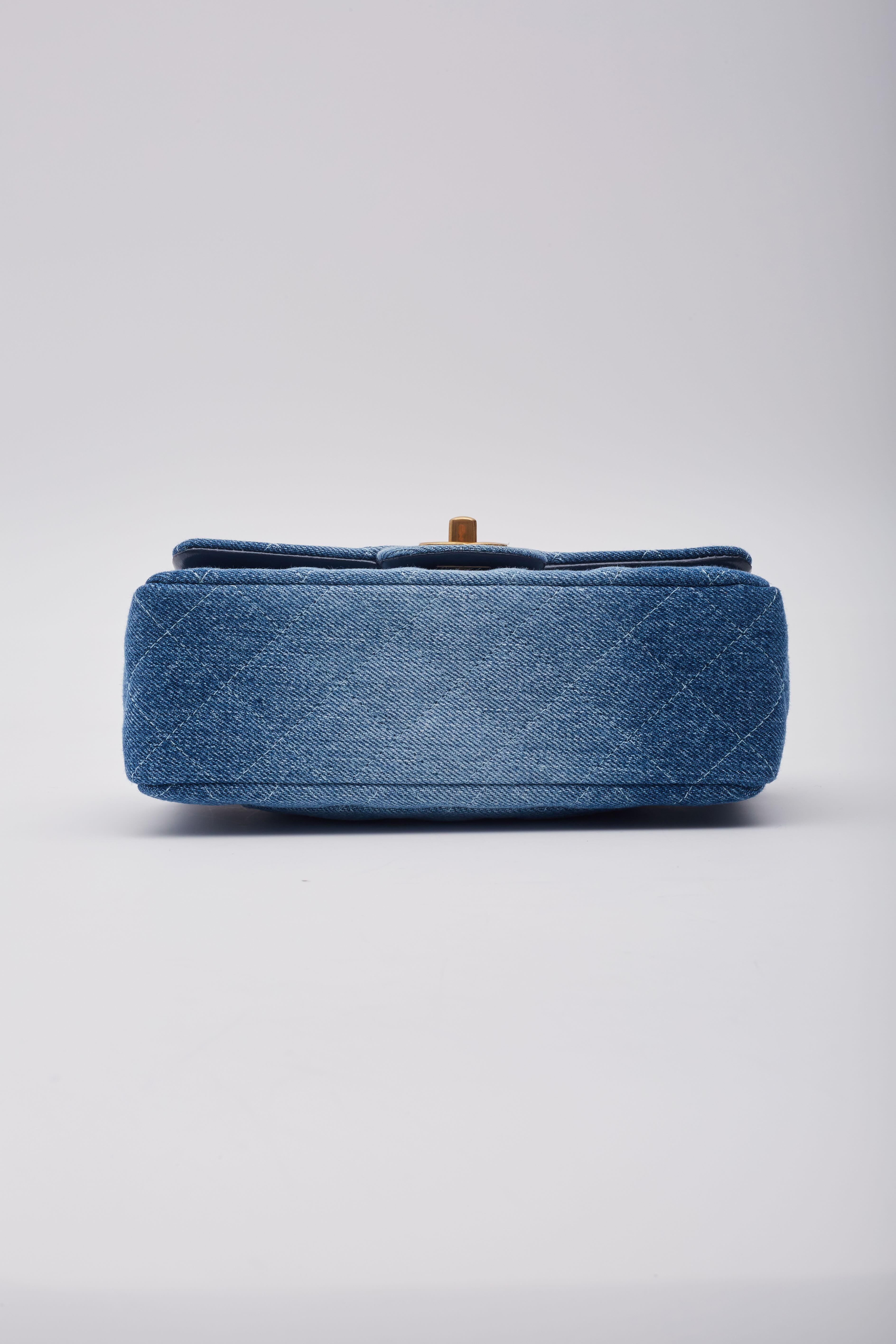 Chanel Washed Blue Denim Quilted Rectangular Mini Flap Bag For Sale 2