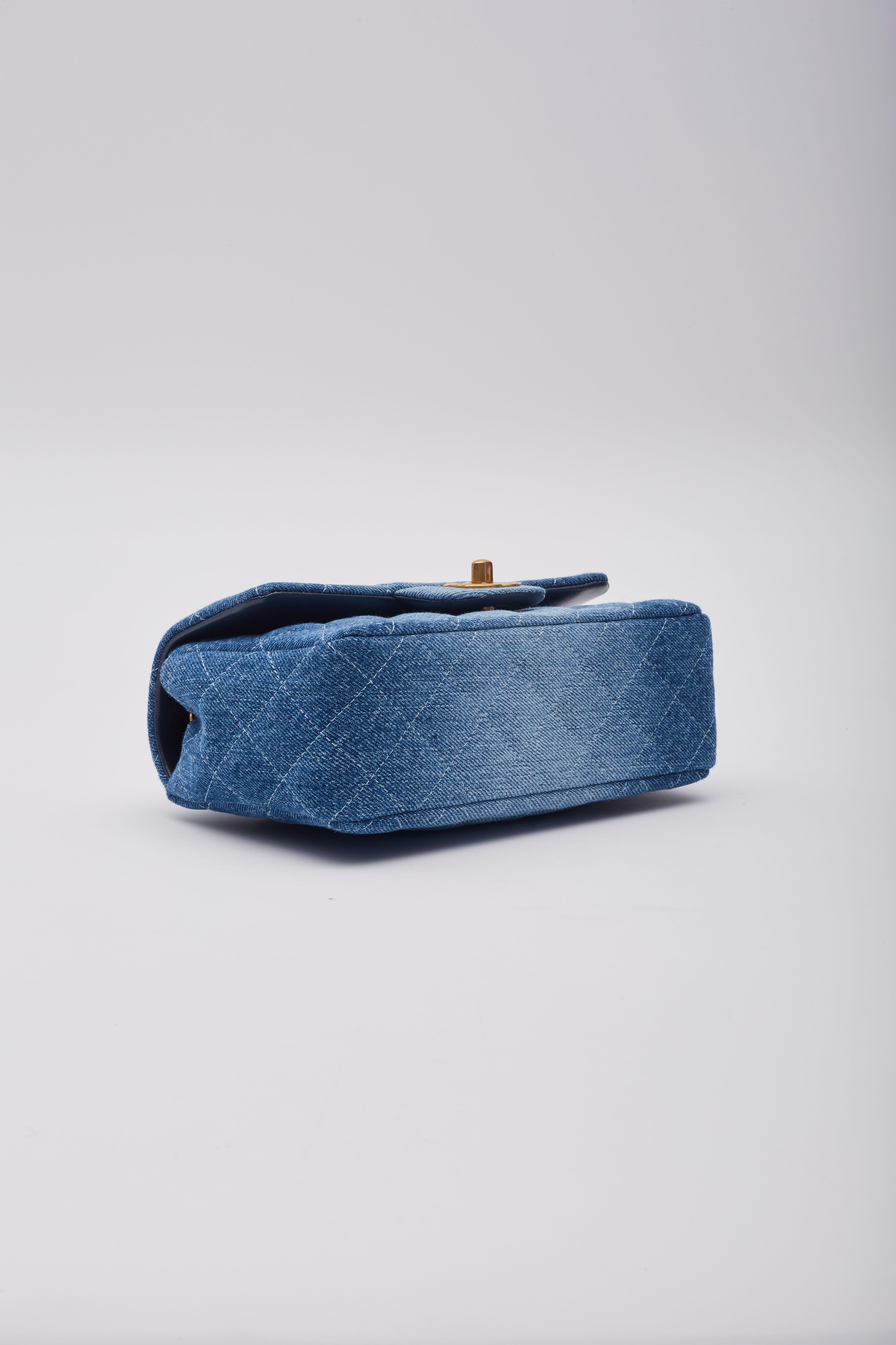 Chanel Washed Blue Denim Quilted Rectangular Mini Flap Bag For Sale 3