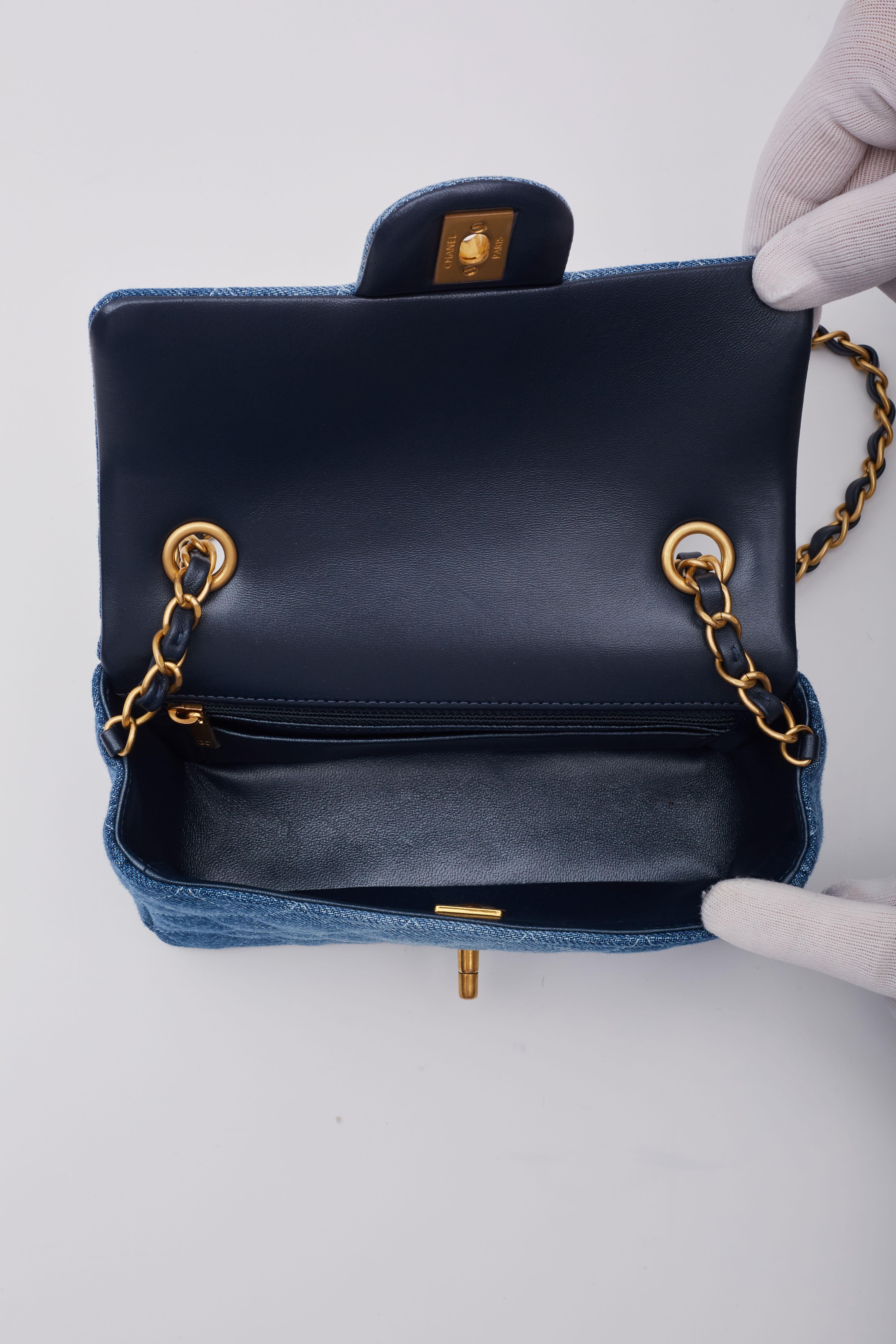 Chanel Washed Blue Denim Quilted Rectangular Mini Flap Bag For Sale 5