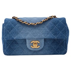 Chanel Washed Blue Denim Quilted Rectangular Mini Flap Bag