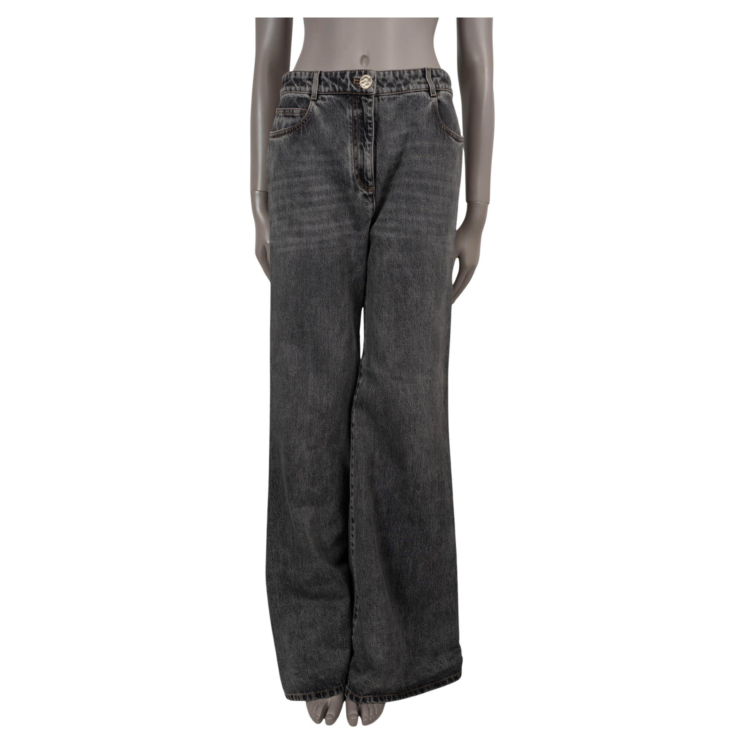 CHANEL washed grey cotton 23B WIDE FLARED JEANS Pants 40 M