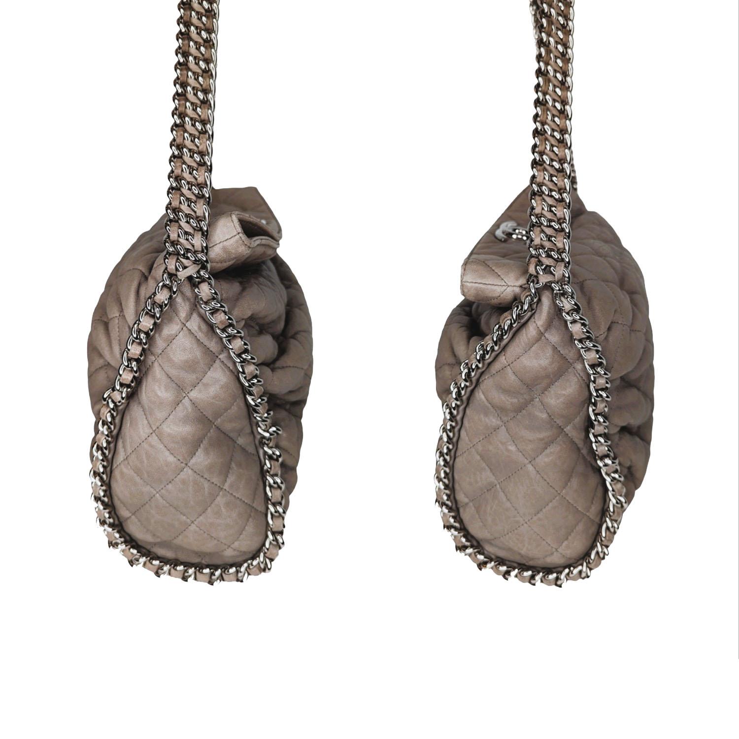 Chanel Washed Lambskin Chain Around Hobo Taupe In Good Condition In Scottsdale, AZ