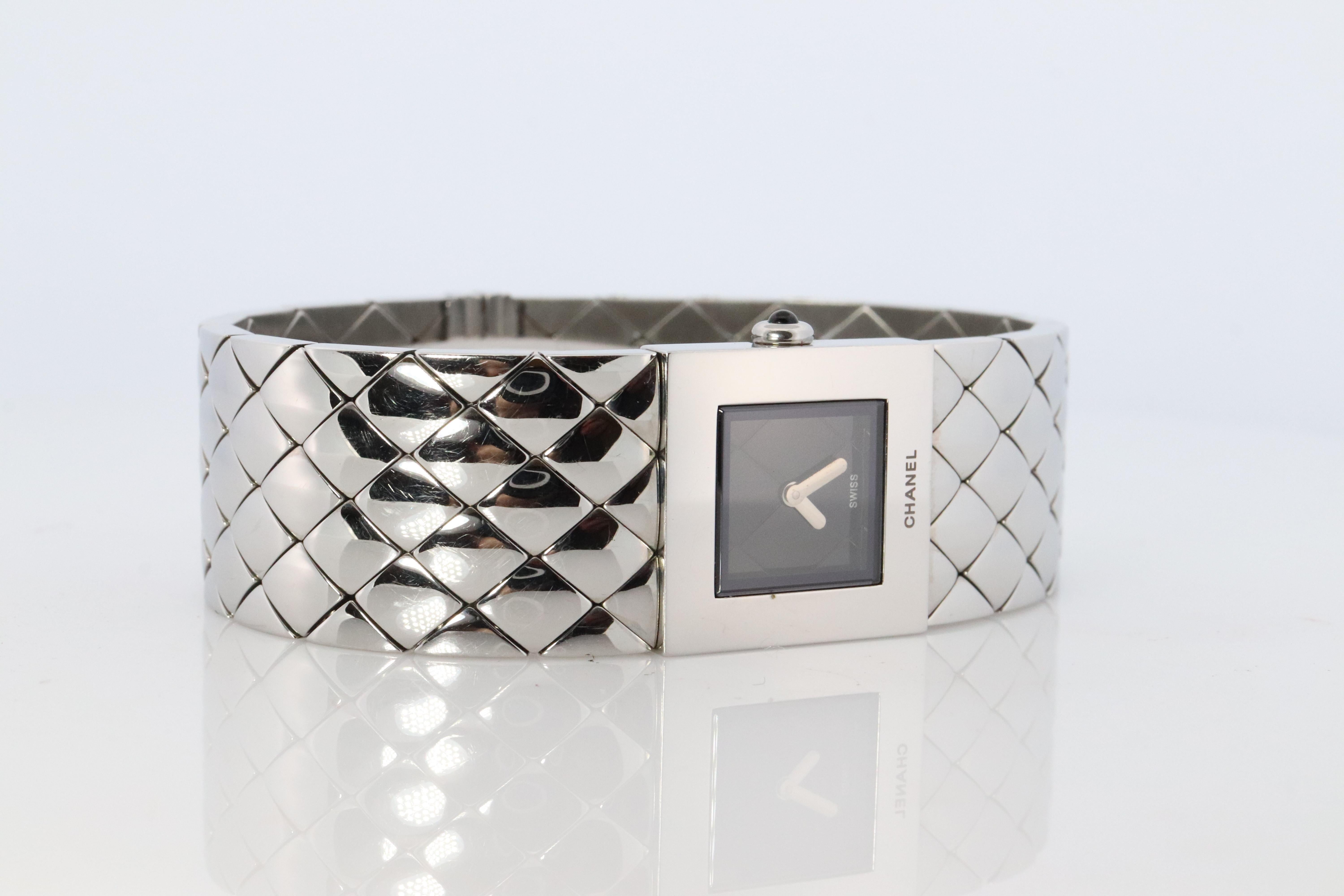 Modern Chanel Watch. Genuine Matelasse Ladies Quartz Wristwatch Quilted Bracelet For Sale