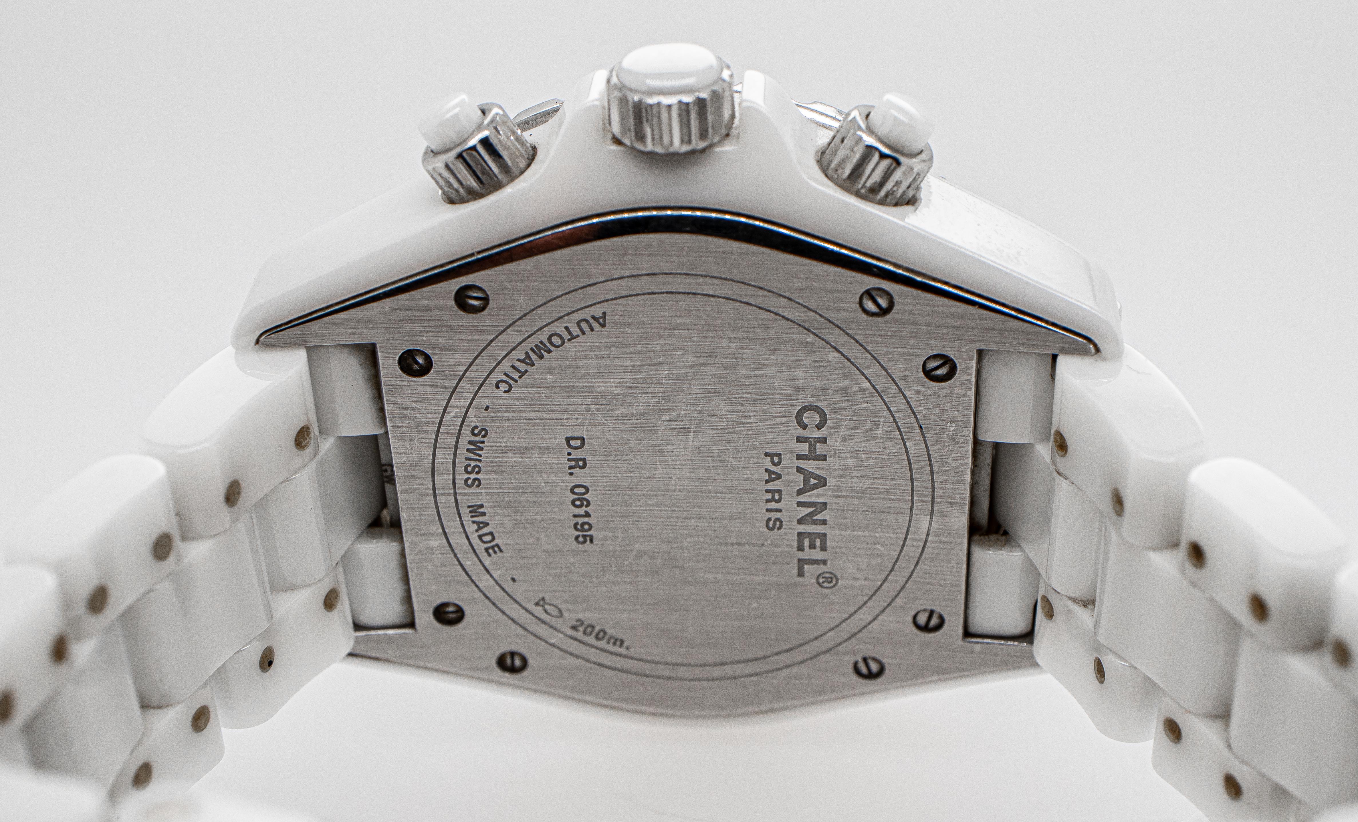 Chanel Watch J12 Chronograph White Ceramic Black Diamonds 5