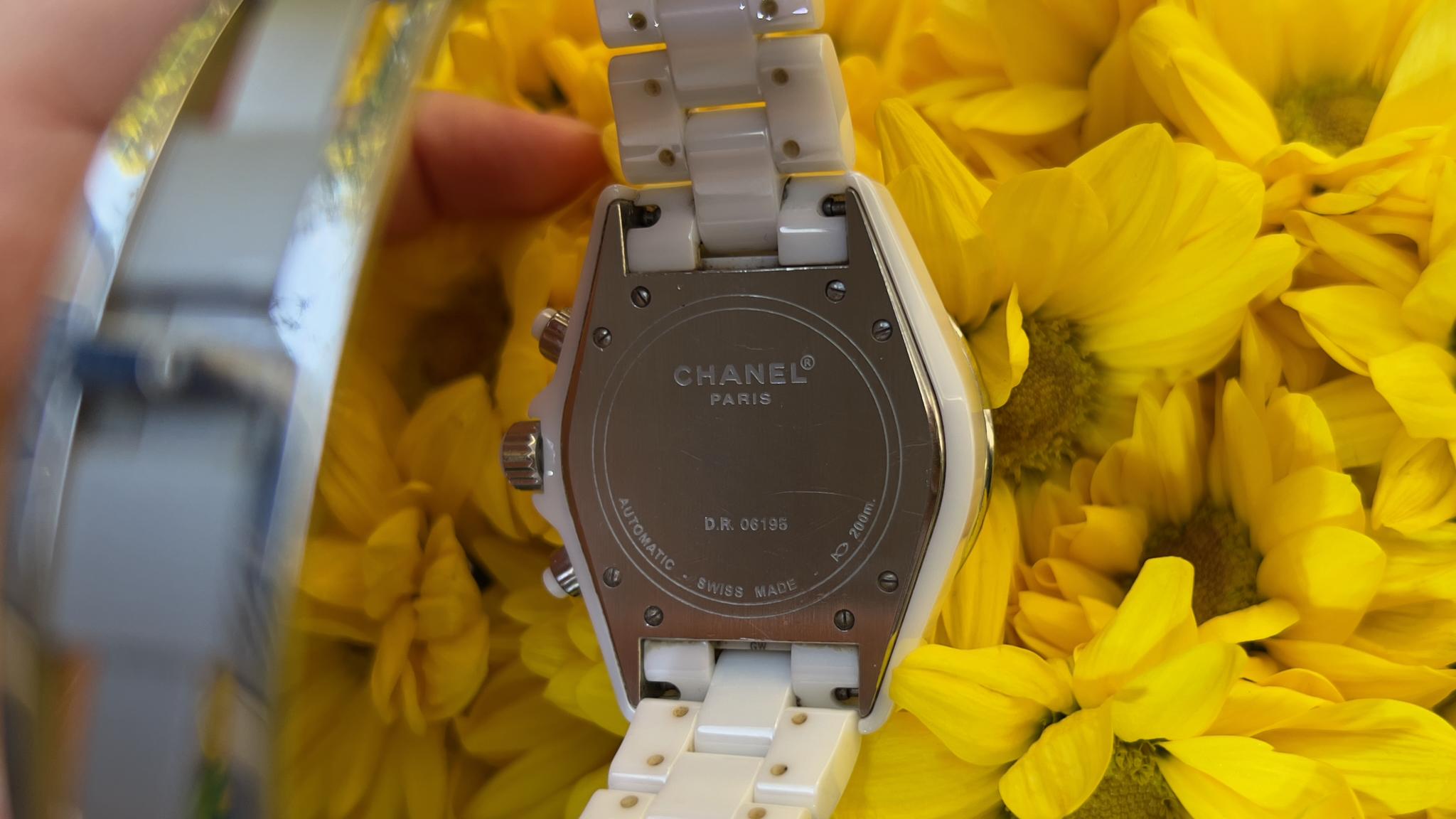 Chanel Watch J12 Chronograph White Ceramic Black Diamonds 1