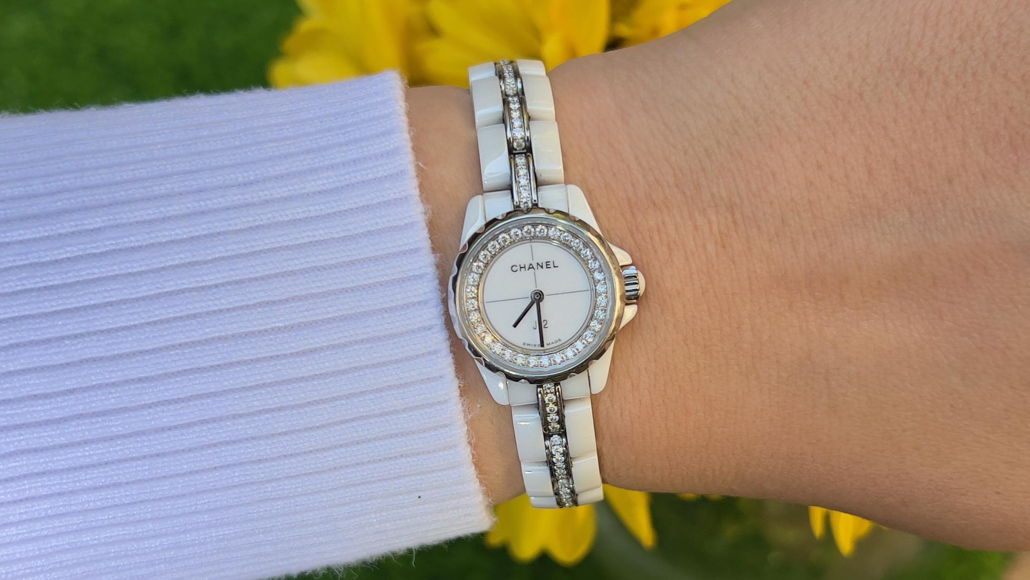 Chanel Watch J12 XS White Ceramic Diamonds Steel In Excellent Condition In Aliso Viejo, CA