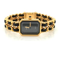 Chanel Watches Black Leather and Gold-Plated Bracelet ‘Quartz Movement’