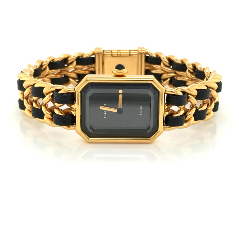 Chanel Watches Black Leather and GoldPlated Bracelet ‘Quartz Movement