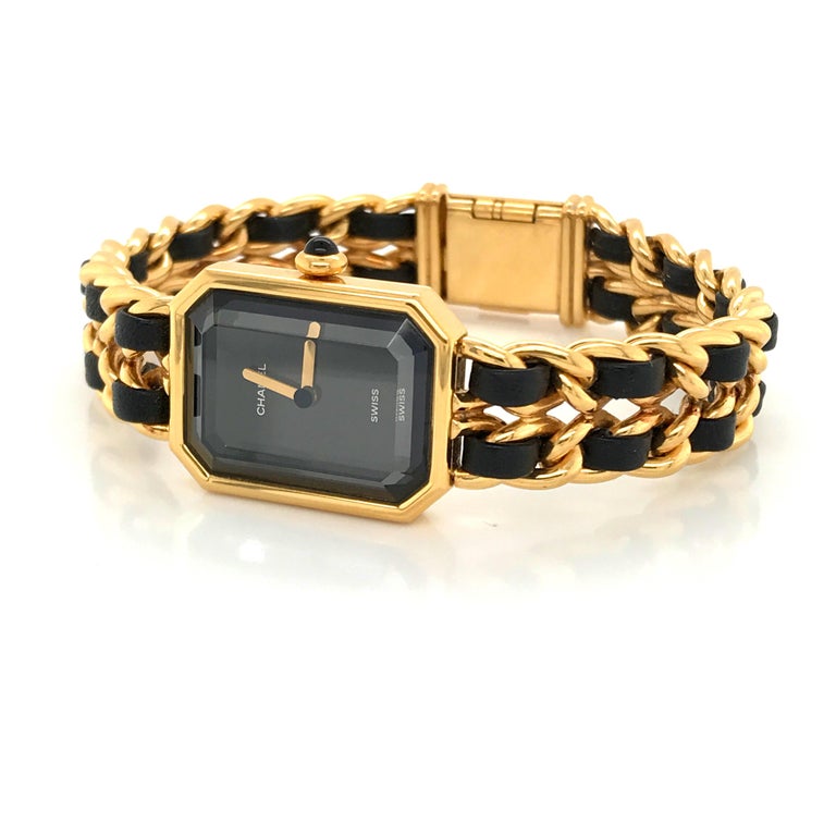 Chanel Watches Black Leather and GoldPlated Bracelet ‘Quartz Movement
