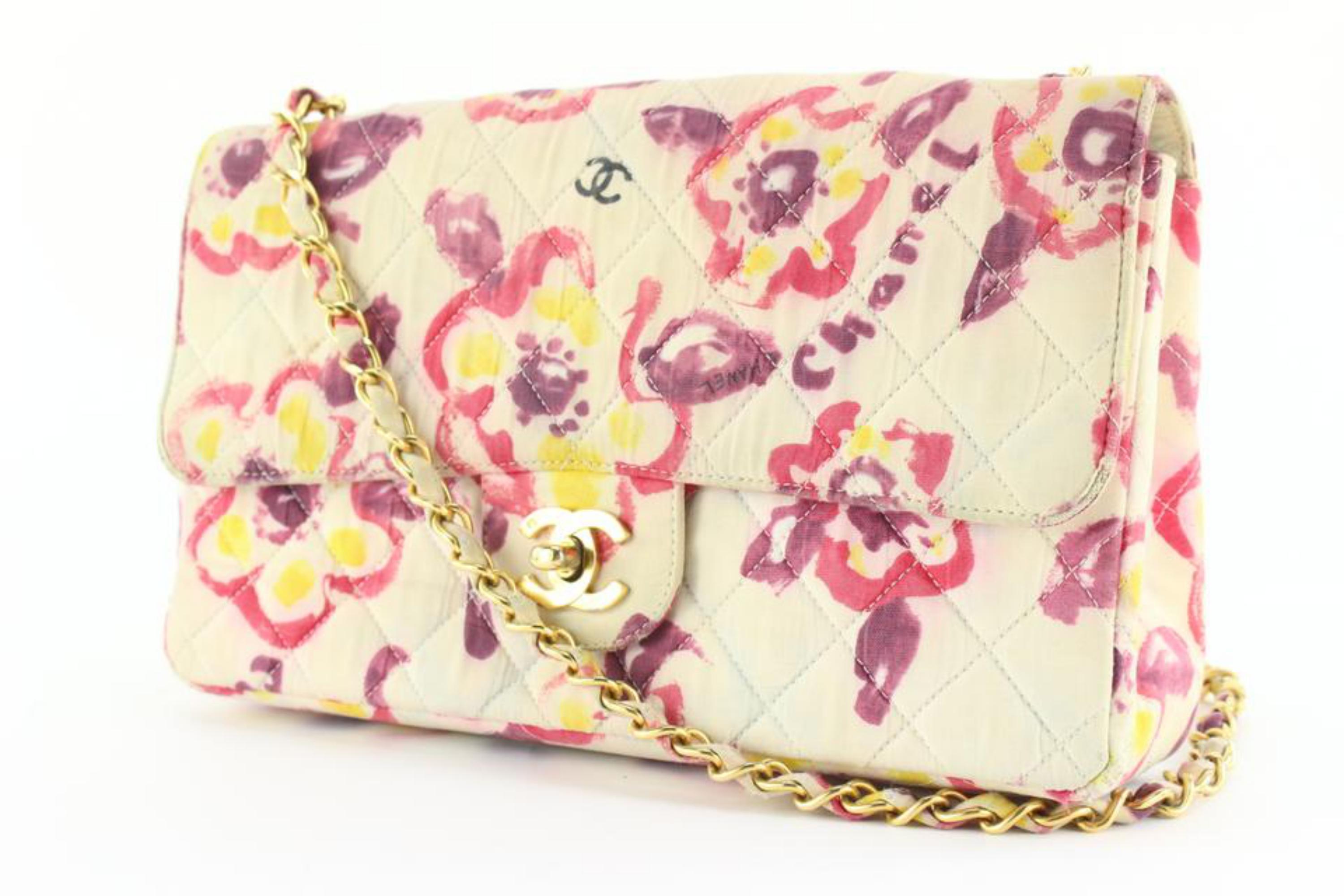 Chanel Watercolor Floral Quilted Medium Classic Flap 2CC1025 For Sale 7