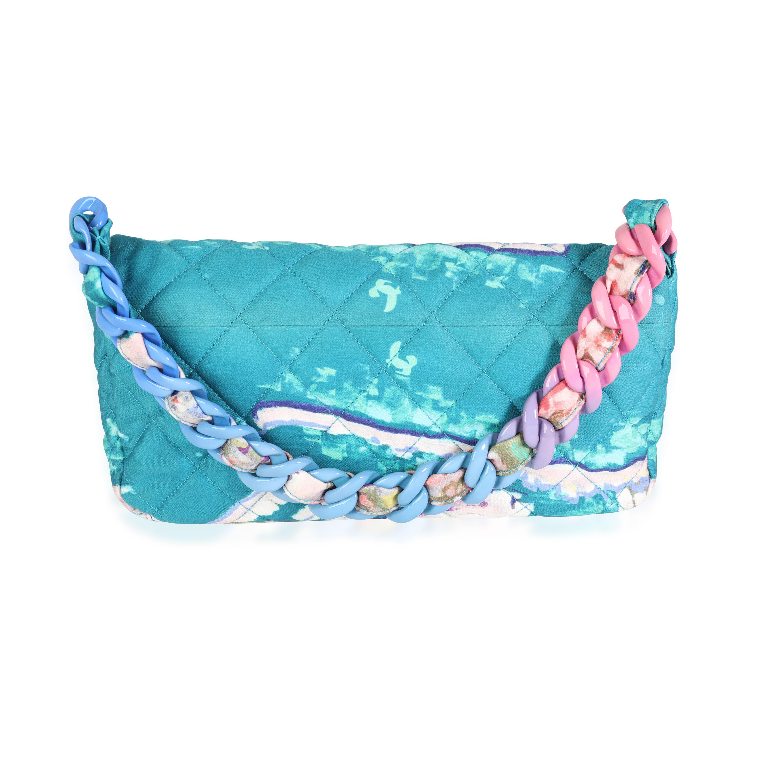 Gray Chanel Watercolor Graffiti Quilted Nylon Top Handle Flap Bag