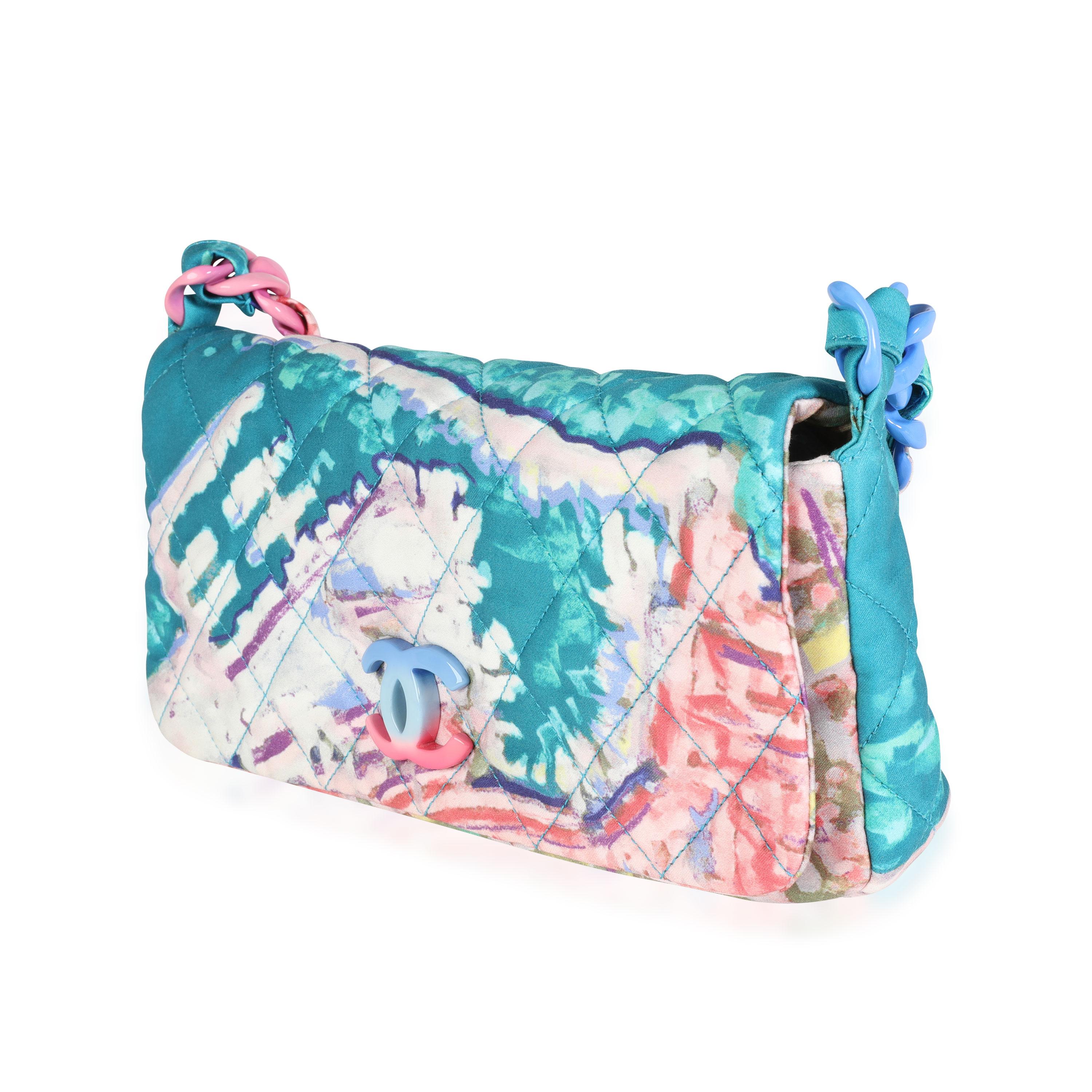 Chanel Watercolor Graffiti Quilted Nylon Top Handle Flap Bag In Excellent Condition In New York, NY