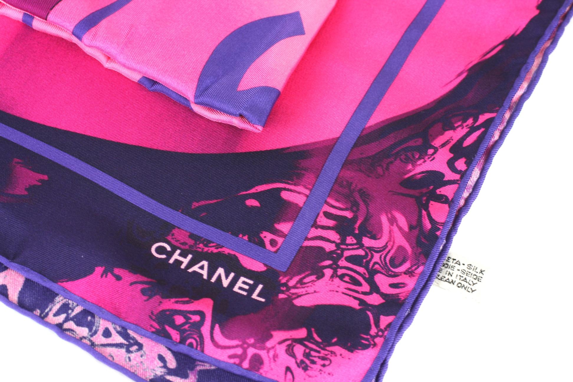 Purple Chanel Watercolor Logo Scarf