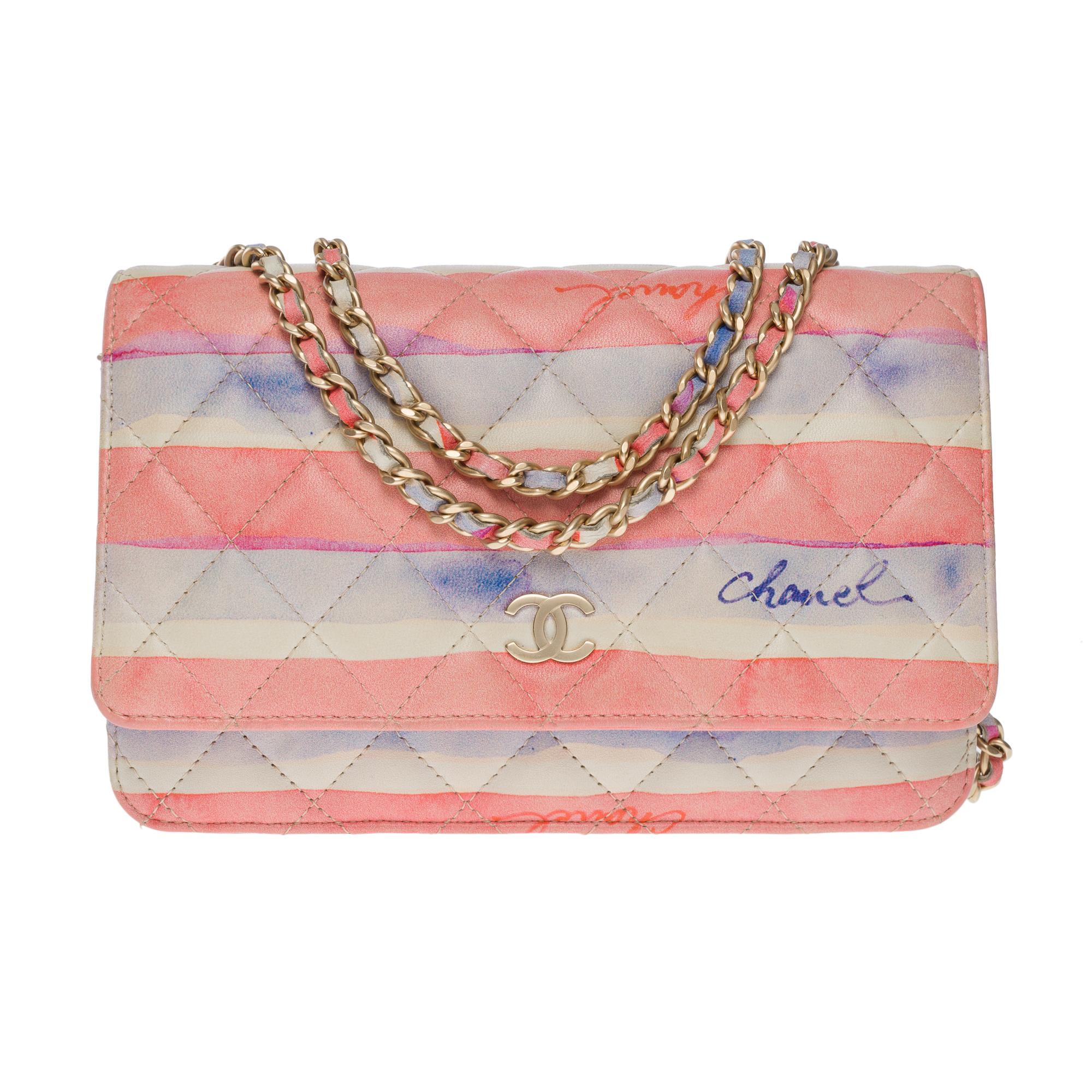 CHANEL  WATERCOLOR PRINTED CANVAS AND LEATHER