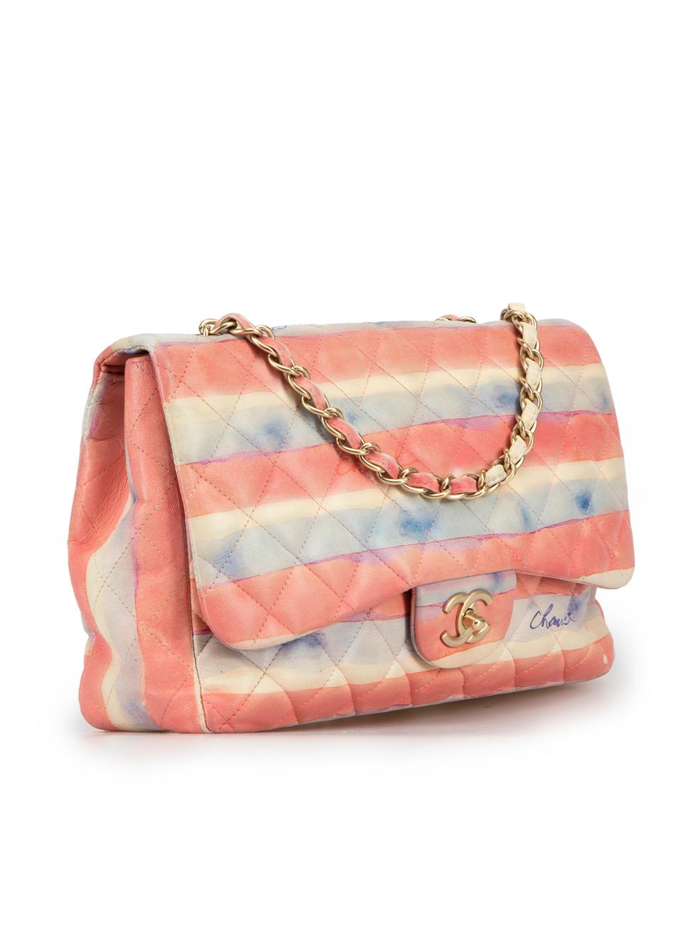Chanel Watercolour Print Lambskin Quilted Single Flap Bag In Excellent Condition In London, GB