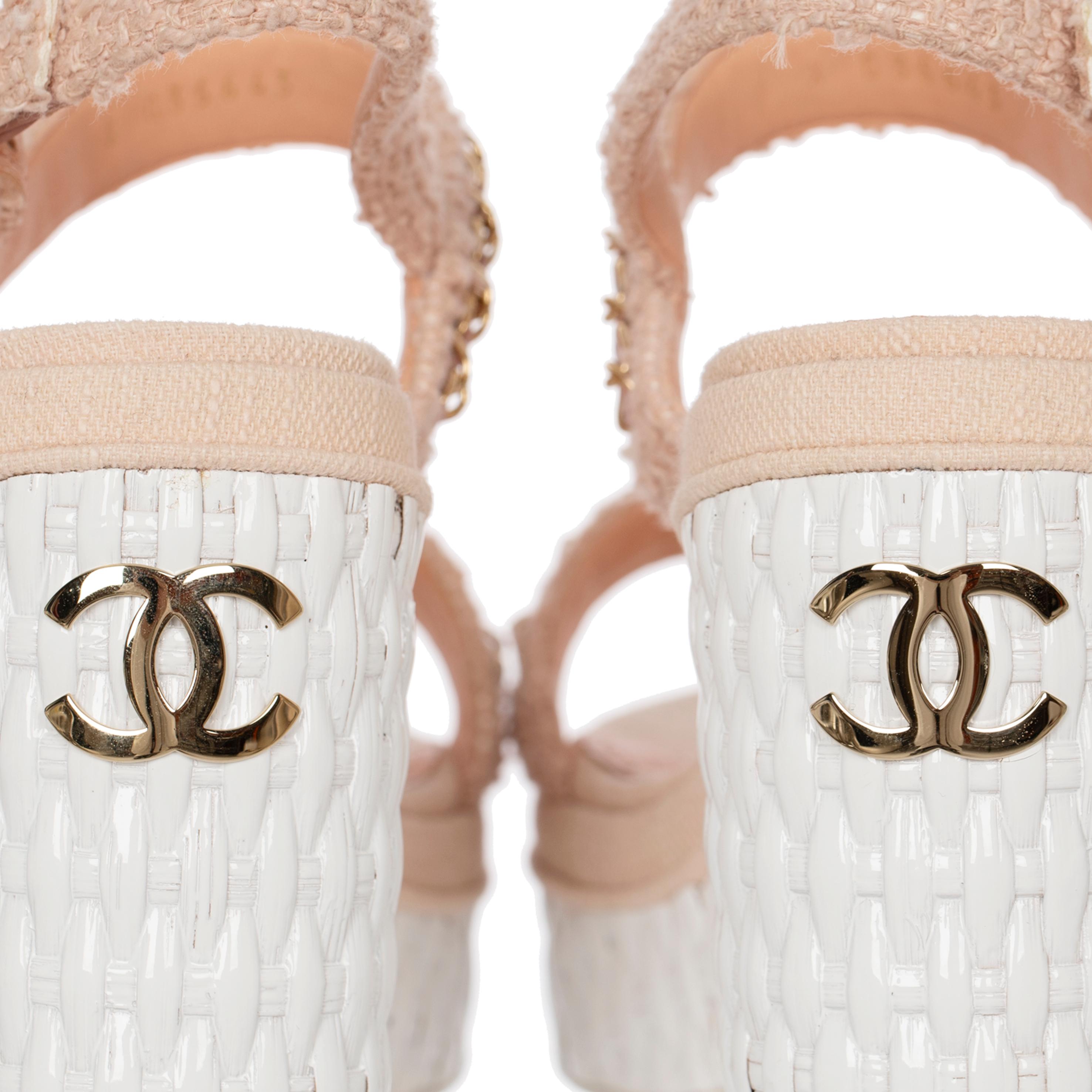 Women's Chanel Wedge Sandals In Pink Tweed 39.5 FR