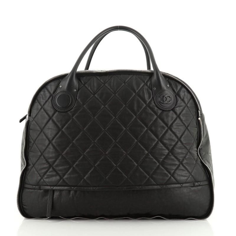 Black Chanel Weekender Bag Quilted Coated Canvas Horizontal