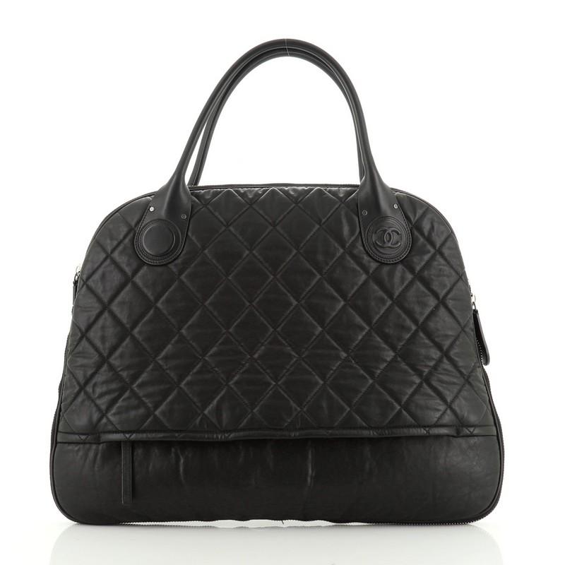 Women's Chanel Weekender Bag Quilted Coated Canvas Horizontal