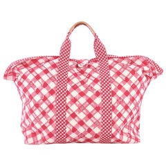 Chanel Weekender Tote Gingham Print Canvas Large