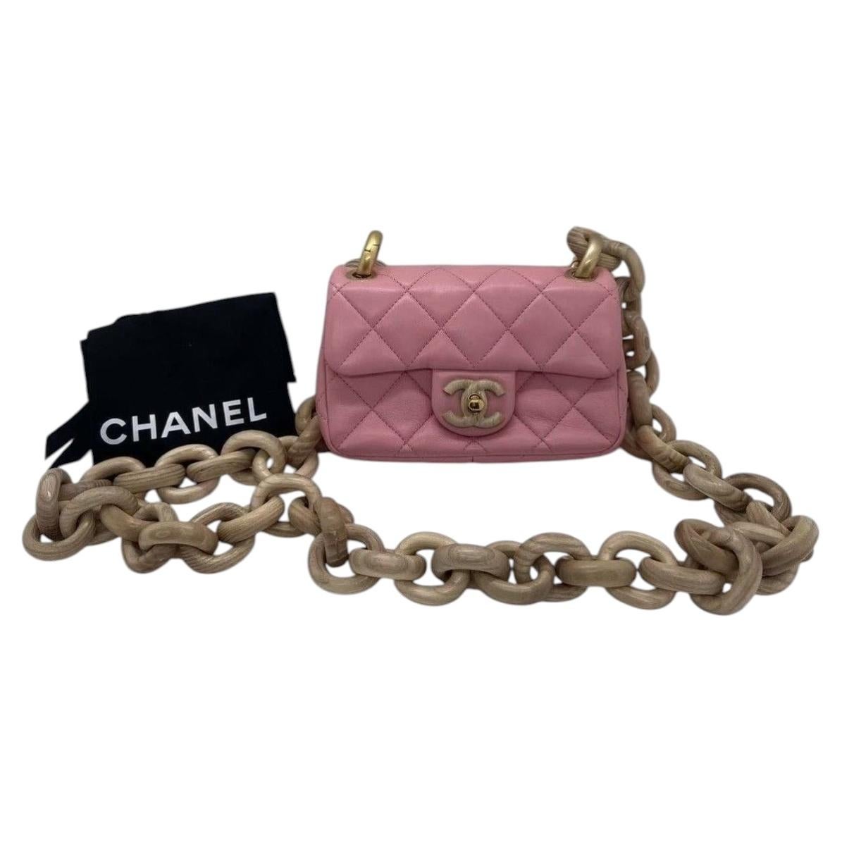 Chanel Wenge Mini Quilted Wood Square Flap Bag Pink Shoulder Bag For Sale