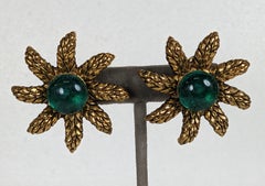 Chanel Wheat Star Emerald Pate de Verre Earclips