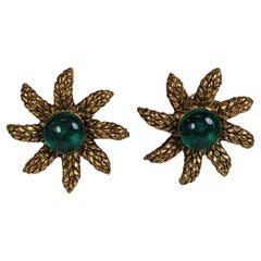 Chanel Wheat Star Emerald Pate de Verre Earclips