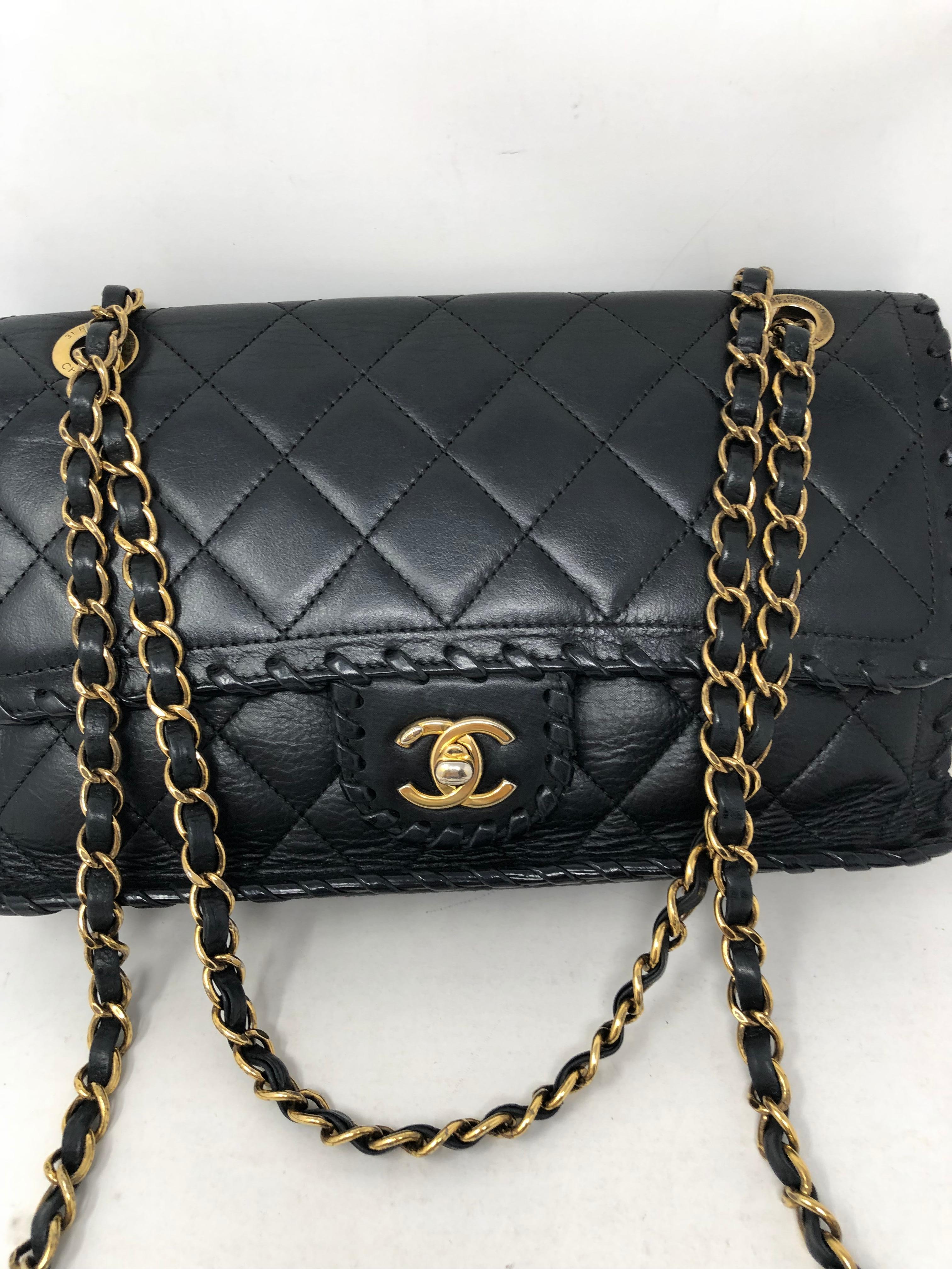 Chanel Whipstitch Classic Flap Bag. Mattelase leather with antique gold hardware. Bag can be worn doubled or as a crossbody.  Mint like new condition. Authenticity card included. Guaranteed authentic. 