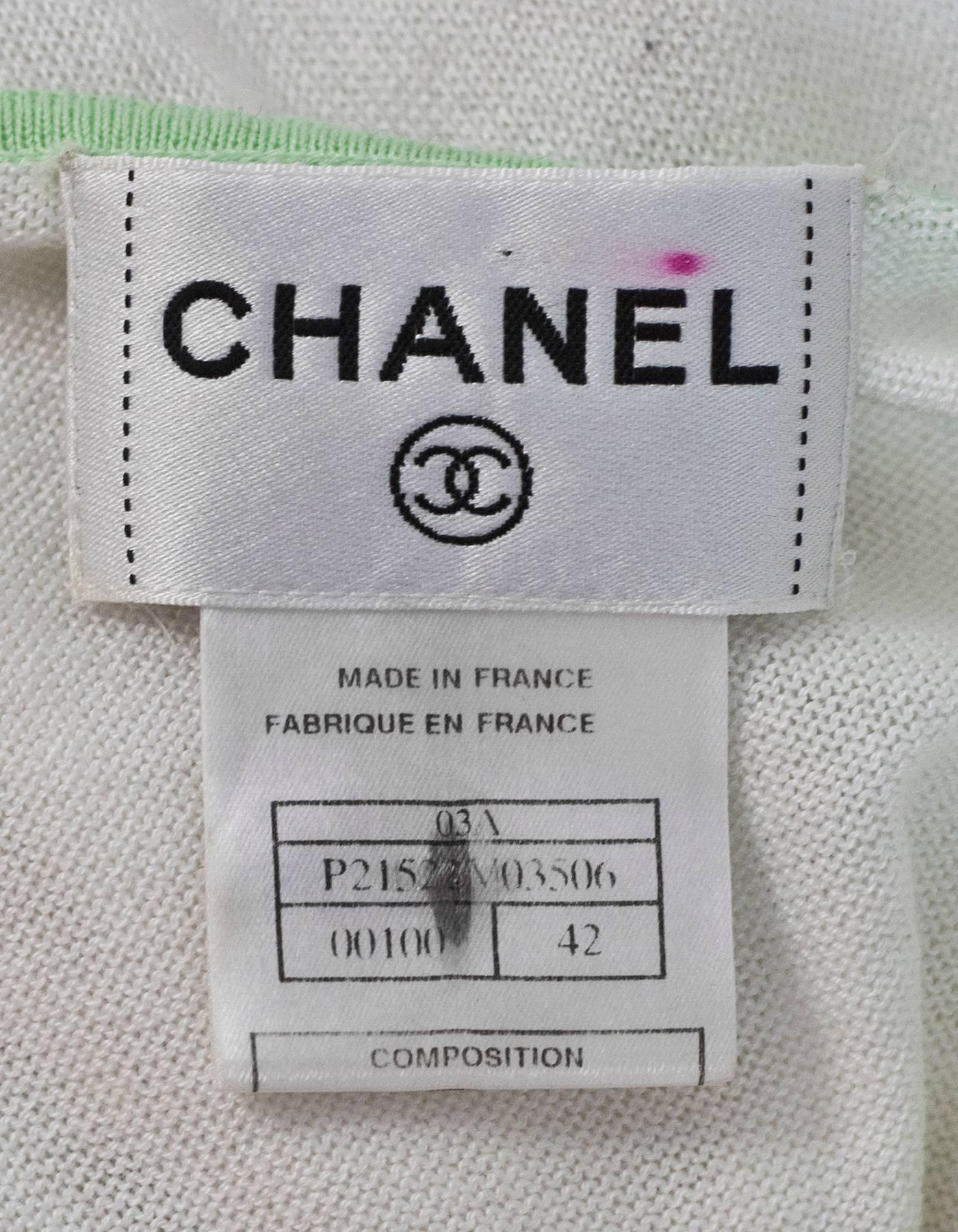 Chanel White & Green Silk CC Top Sz FR42 1
